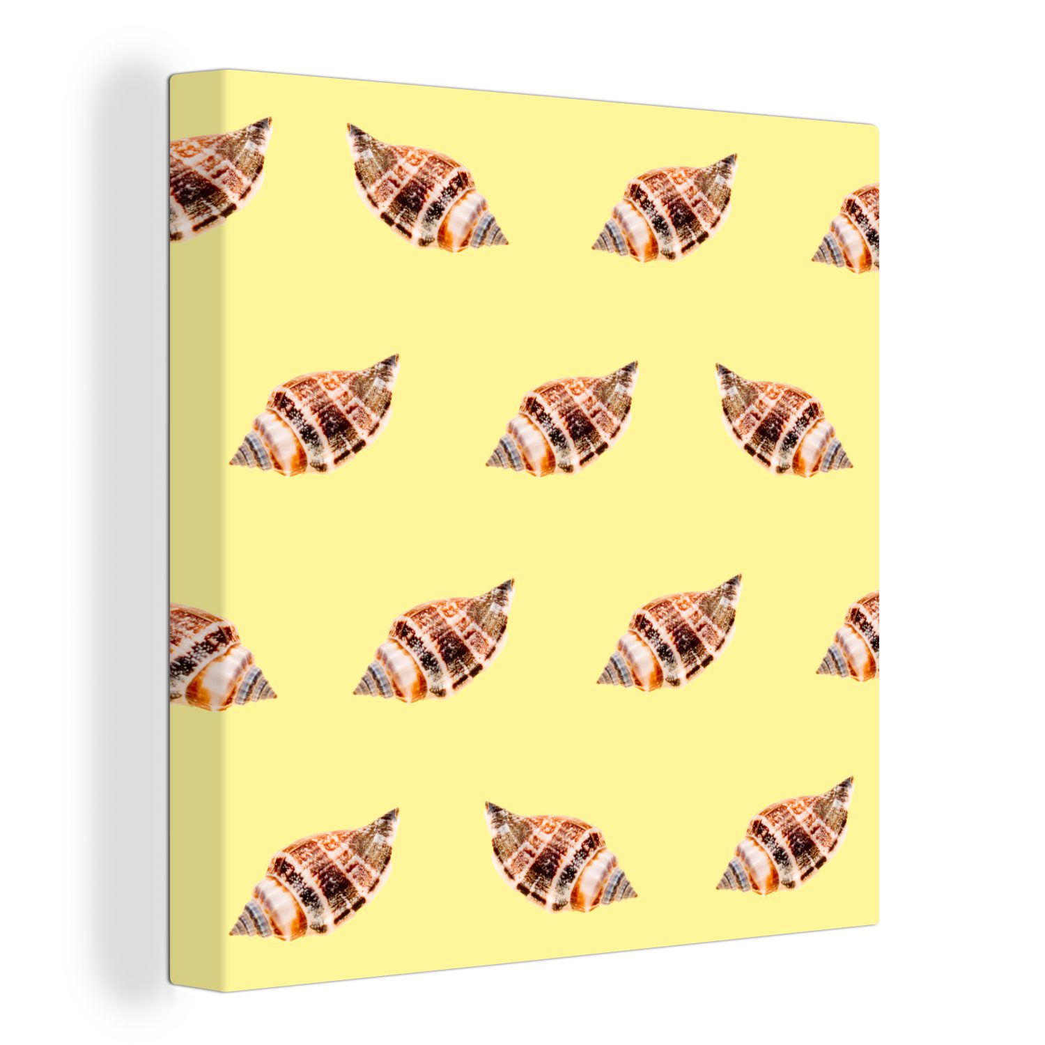 OneMillionCanvasses® Leinwandbild Muscheln - Muster - Gelb, (1 St), Leinwand Bilder für Wohnzimmer Schlafzimmer
