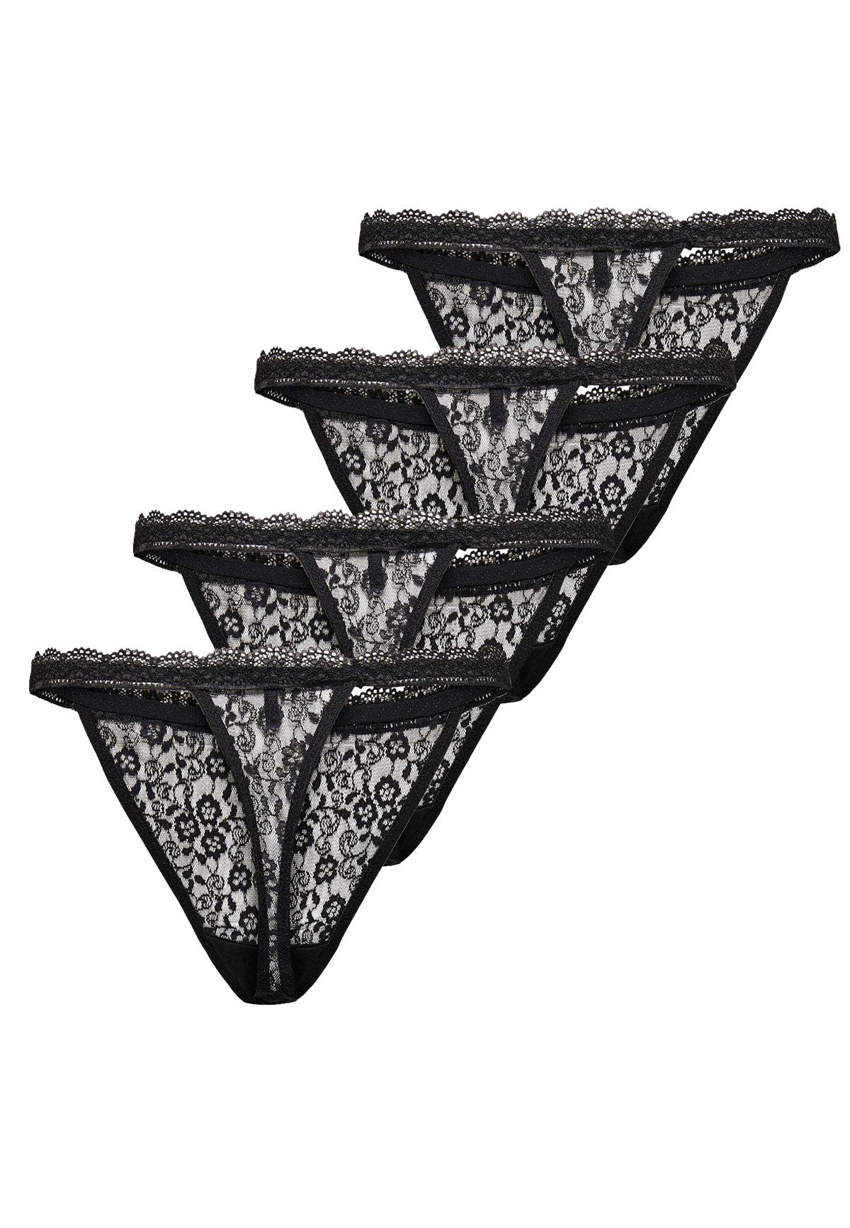 ONLY Slip Spitzen Slips 4-er Pack String Tanga Unterhosen ONLCAROLINE für Damen (4-St) ONLCAROLINE LACE THONG