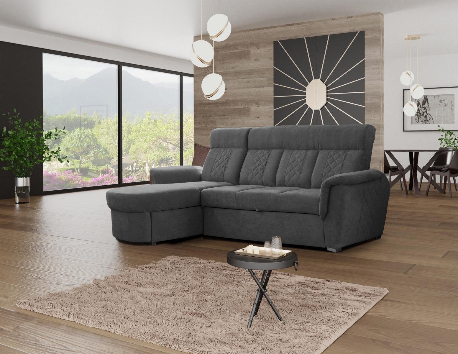 JVmoebel Ecksofa Ecksofa moderne exklusive hochwertige L-Form, Sofas Design Grau Mit Sofas Bettfunktion