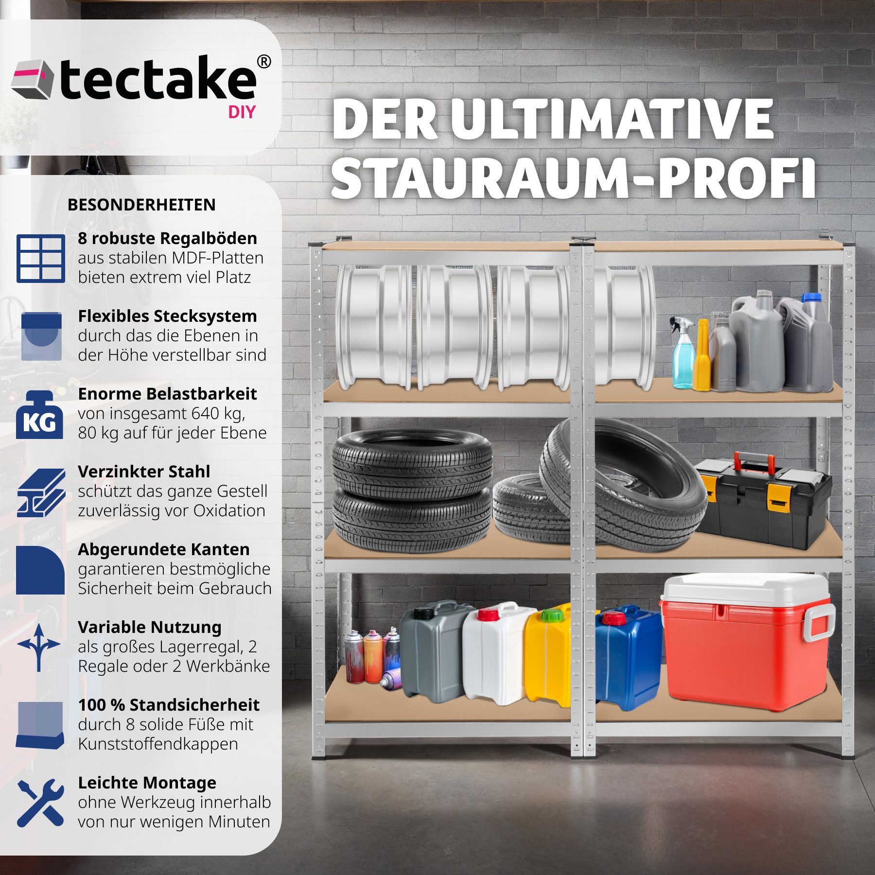 tectake Schwerlastregal, Komplett-Set, Stabil günstig online kaufen