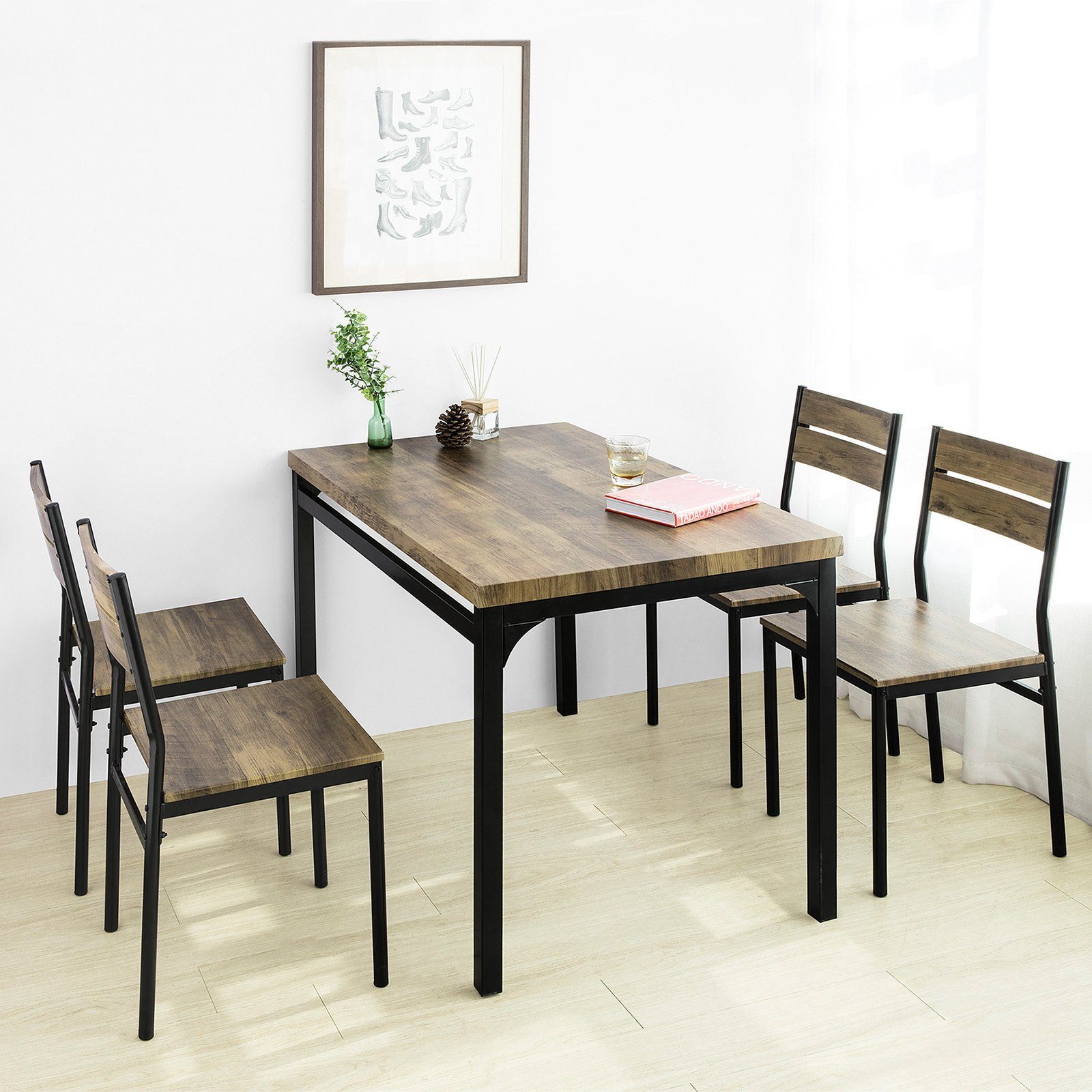 Sitzgruppe Essgruppe Esstisch 5-teilig Küchentisch Essgruppe 4 FST72-Nx4+OGT28-N, mit Stühlen SoBuy