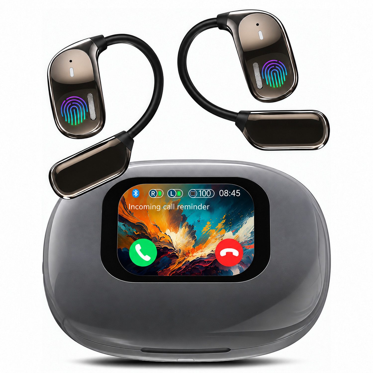 MOPUEA Bluetooth-Kopfhörer mit KI-Übersetzung, kabellos, offene Ohrhörer Bluetooth-Kopfhörer (Touchscreen Übersetzer lange Akkulaufzeit Bass-Sound für Sport Laufen)