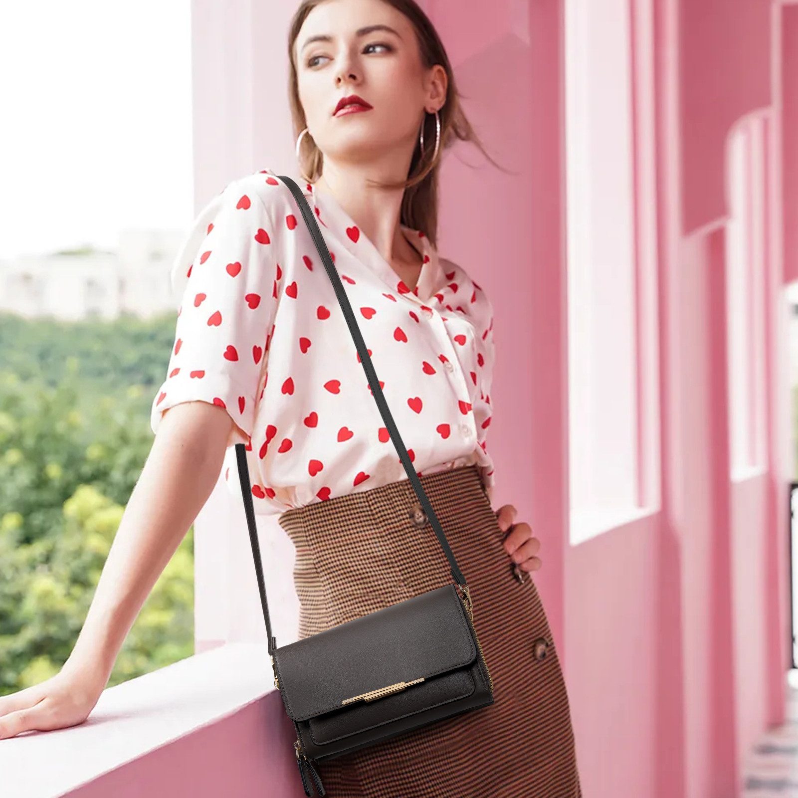TAN.TOMI Umhängetasche Klein Damen Handy Umhängetasche, Handytasche zum Umhängen, Crossbody Schultertasche mit Kartenschlitz Verstellbar Schultergurt