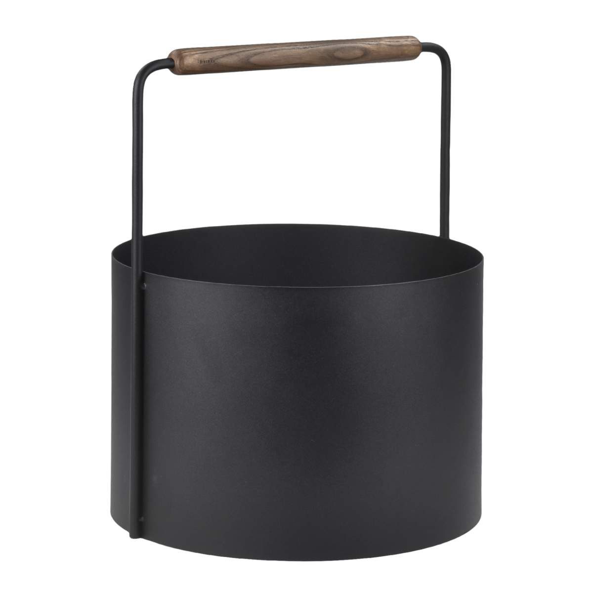 blomus Kaminholzkorb "Ashi" Holzkorb Metall Aufbewahrungskorb für Holz 35cm, Ø 35cm, Brennholzkorb aus Metall mit Holzgriff aus Eiche