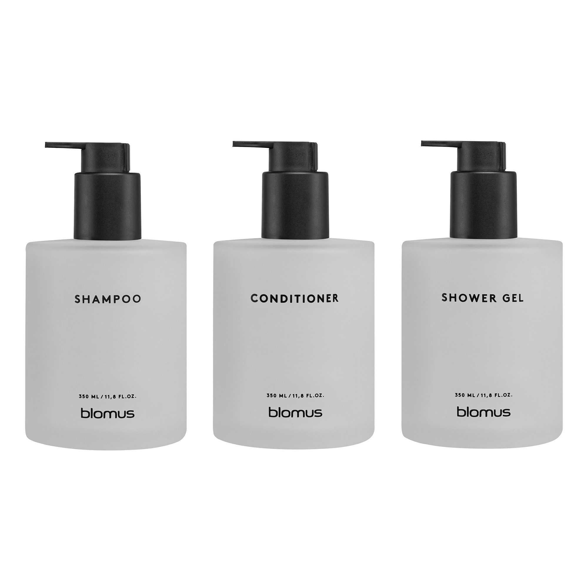blomus Seifenspender Glasflaschen 3er Set -KIREI- Shampoo, Duschgel & Conditioner Spender, (3er-Set, 3-tlg), Stilvolle Glasflasche, Nachhaltig, inkl. Wandhalterung, Bad