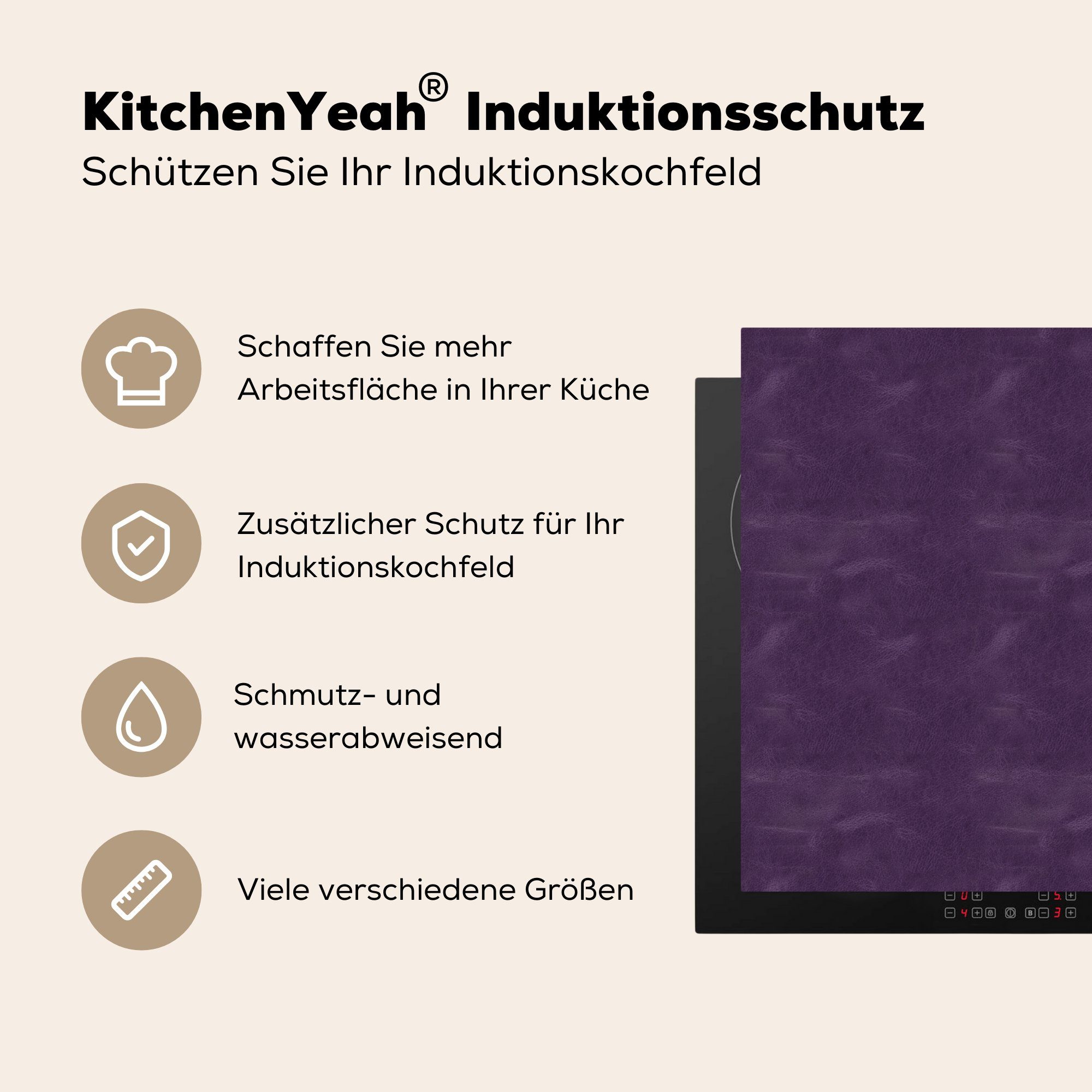 Tierhaut, Induktionskochfeld Küchen Herdblende-/Abdeckplatte - Leder Vinyl, cm, tlg), - Textur 58x51 MuchoWow Induktionsherd, (1 Dekoration für