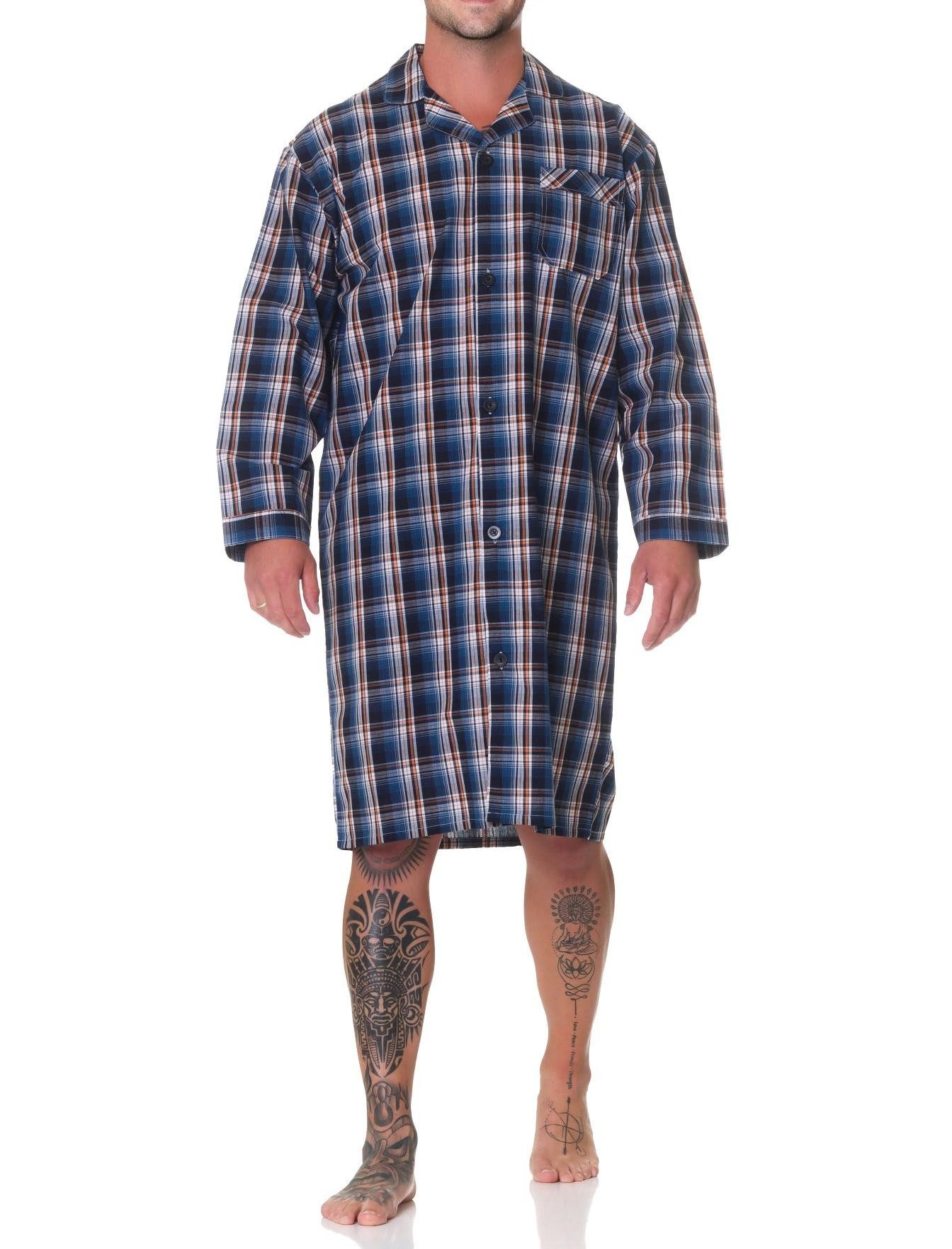 Normann Pyjama Normann Herren langarm Nachthemd gewebt - auch in Übergröße