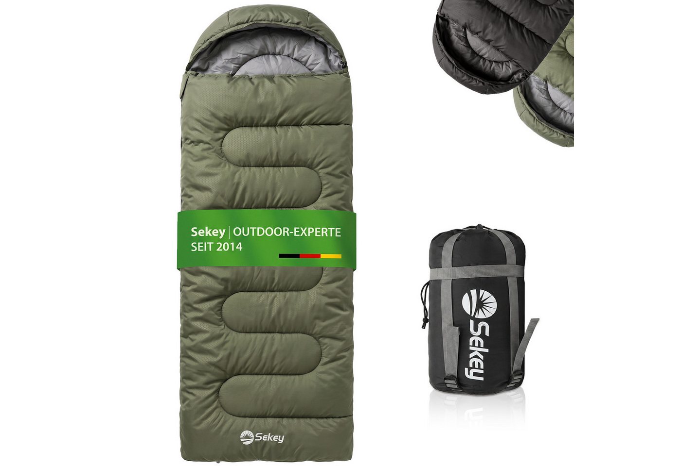 Sekey Deckenschlafsack 3 Jahreszeiten Schlafsack 220x80 cm 10–20°C Deckenform mit Kapuze, 2-in-1 Schlafsack & Decke – Atmungsaktiv, wasserabweisend