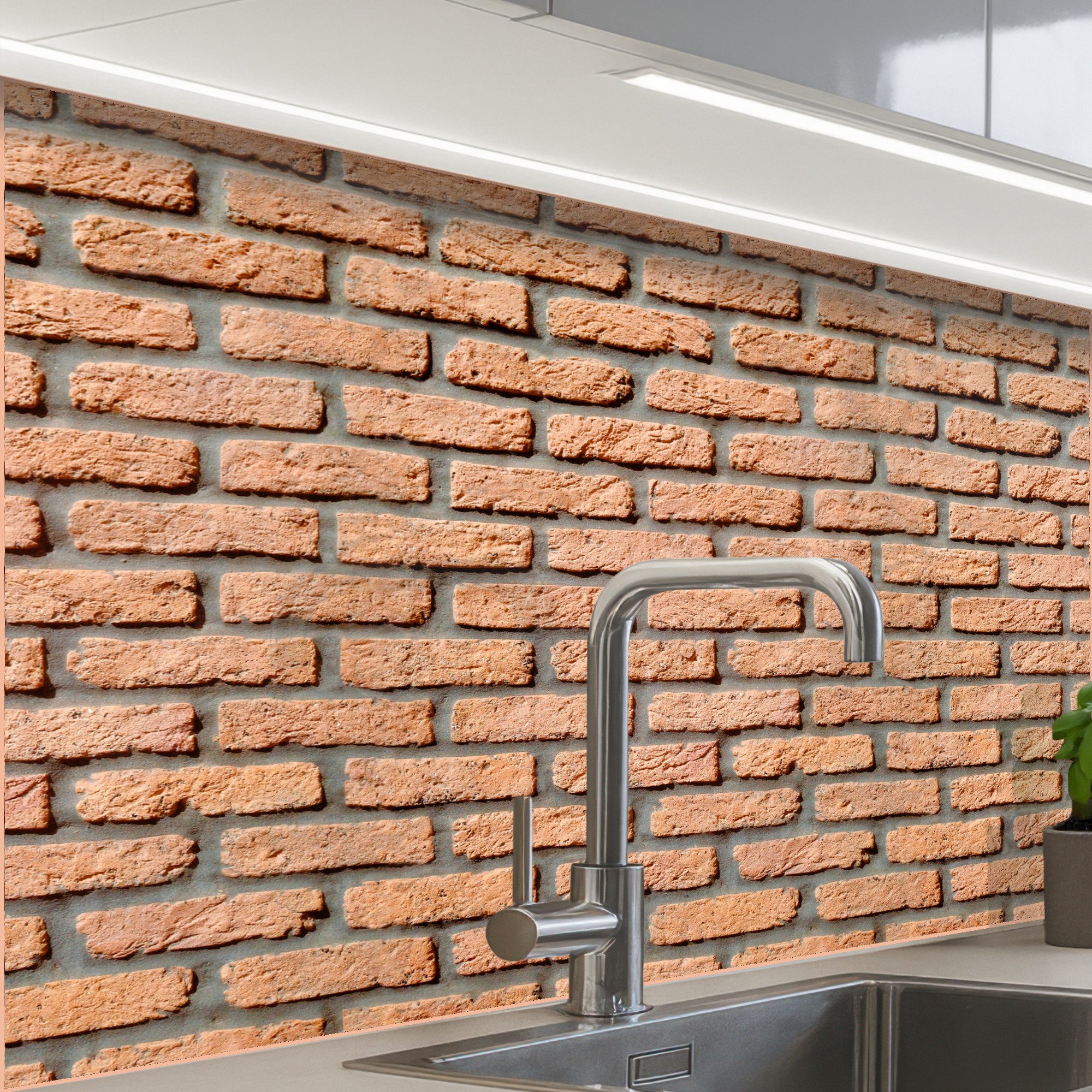 KitchenYeah Küchenrückwand Muster selbstklebend (keine Folie) Ziegel - Rechteckig - Rot - Wand, (1-tlg), Spritzschutz, Küche, Rückwand, Küchenwand, Küchenfront, 30x20 cm