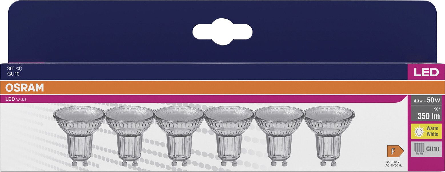 Osram LED-Leuchtmittel Osram LED Reflektor PAR16 GU10 4,3 W warmweiß klar, Nicht dimmbar