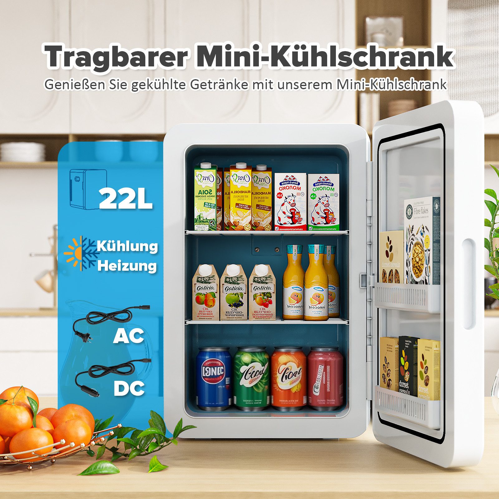 Rebonique Table Top Kühlschrank AQ-22L, 22L Mini Kühlschrank, Min: 17°C unter Umgebungstemperatur/Max: 65°C