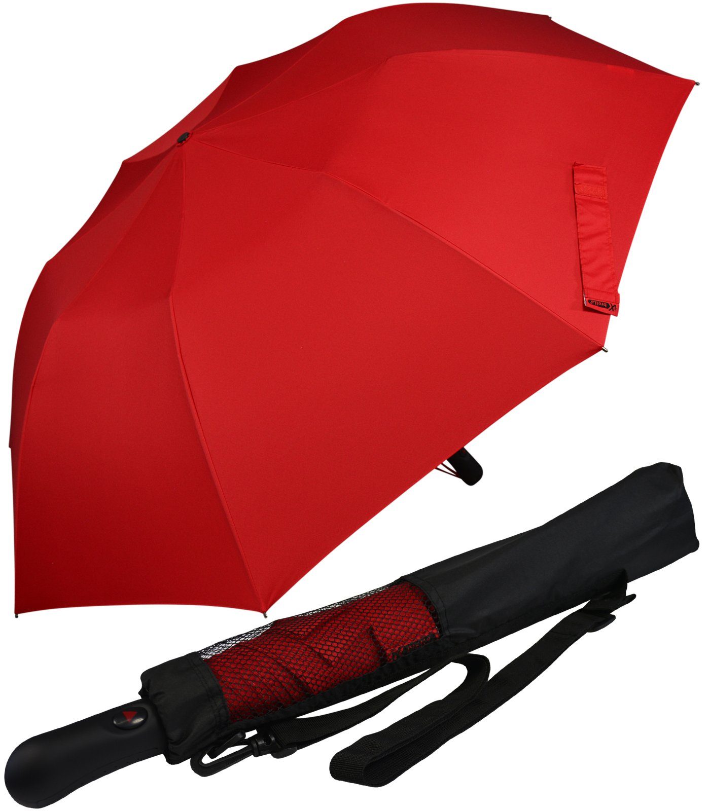 iX-brella Taschenregenschirm Trekking Golf-Taschenschirm XXL mit Umhängetasche, mit riesigem 124cm Dach-Durchmesser dunkelrot
