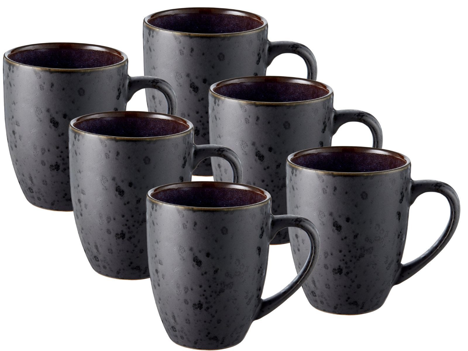 Bitz Geschirr-Set Becher mit Henkel matt black / shiny dark blue 0,3l Set6, Steinzeug