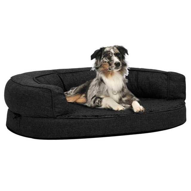 vidaXL Hundematratze Hundematratze Ergonomisch 75×53 cm Leinenoptik Fleece Schwarz