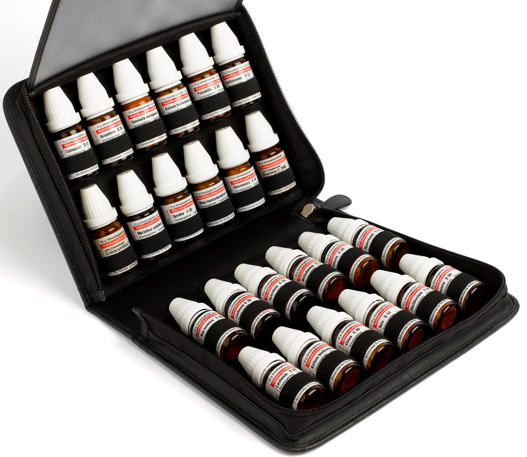 omeo Aufbewahrungsbox Hausapotheke 24 Schüßler-Salze Leder Spagyra & DHU RFID(ohne Gläser)