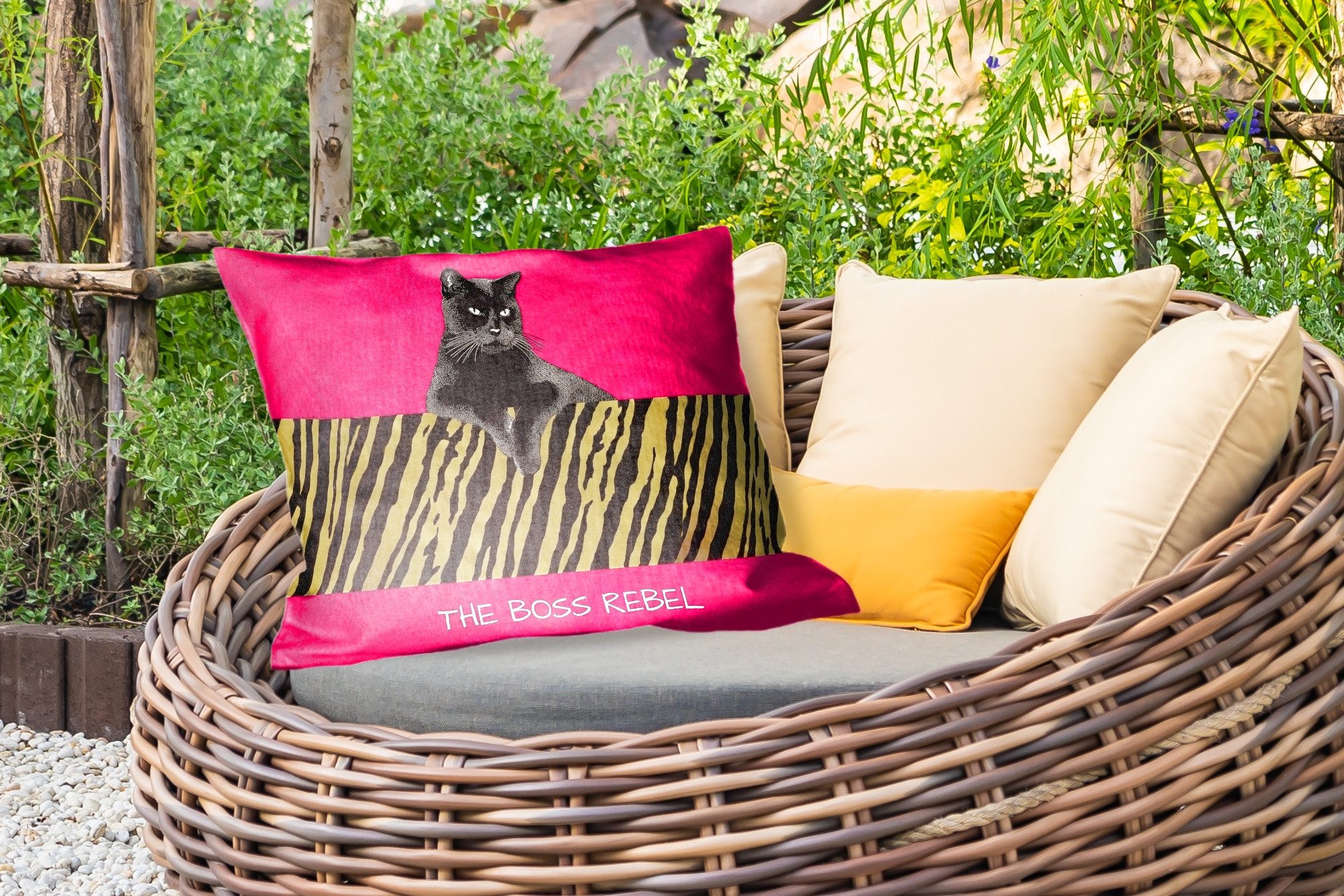 MuchoWow Dekokissen Katze - Boss - Rosa - Tigerdruck, Outdoor-Dekorationskissen, Kissen, Kissenbezug, 60x40 cm
