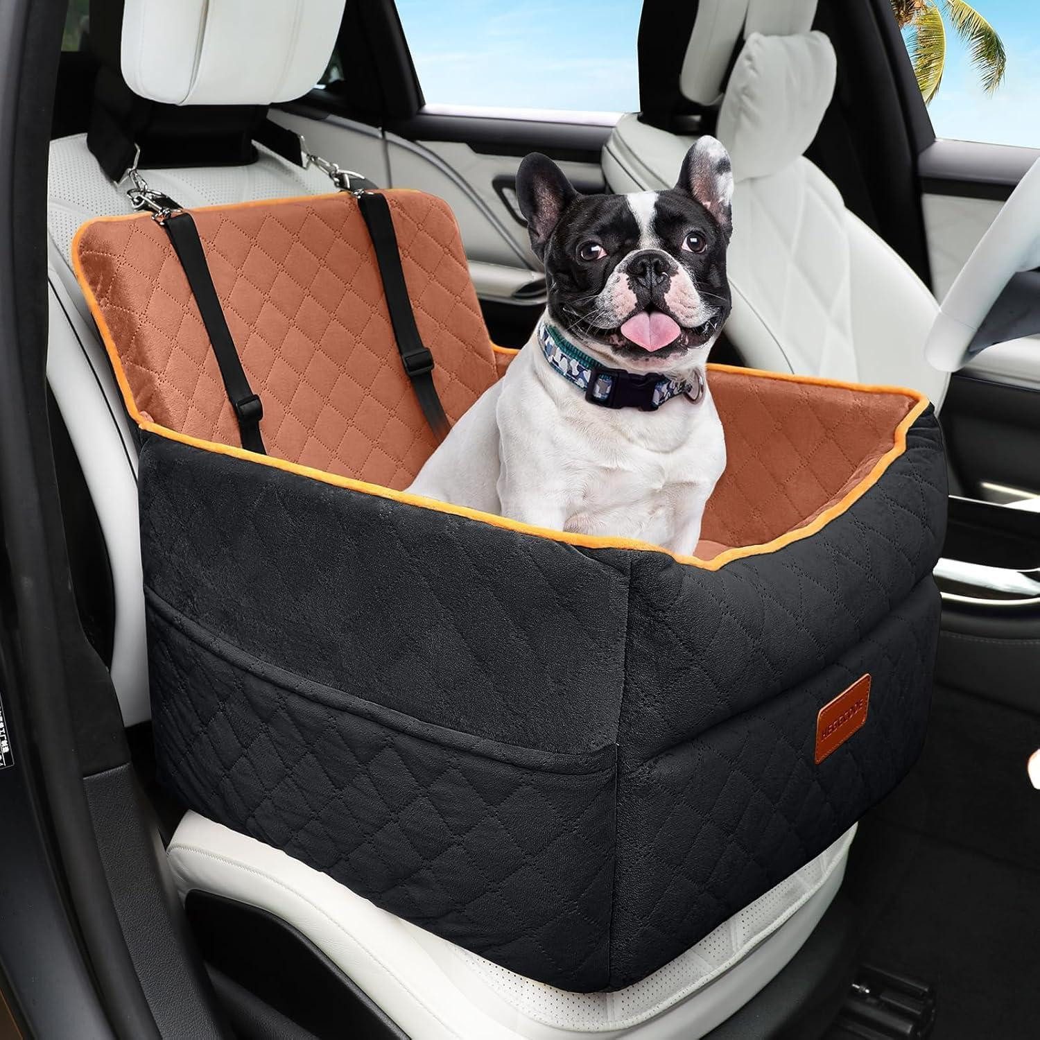 LuxusKollektion Hunde-Autositz Hundeautositz Sitzerhöhung Rückbank Taschen Leine Schwarz Braun
