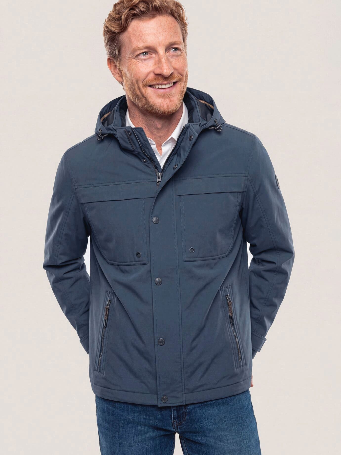 Walbusch Funktionsjacke Herren Wasserdichte Funktionsjacke mit Kapuze, atmungsaktiv, Kurzgröße