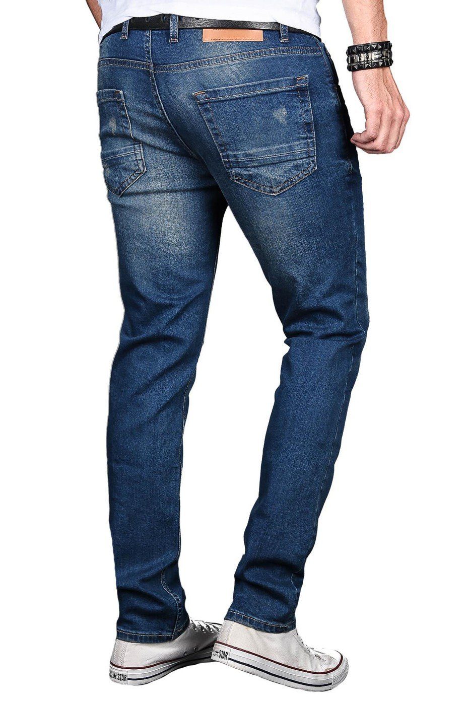 jeansblau Straight-Jeans Elasthan ASLuca Stretch Salvarini Alessandro mit
