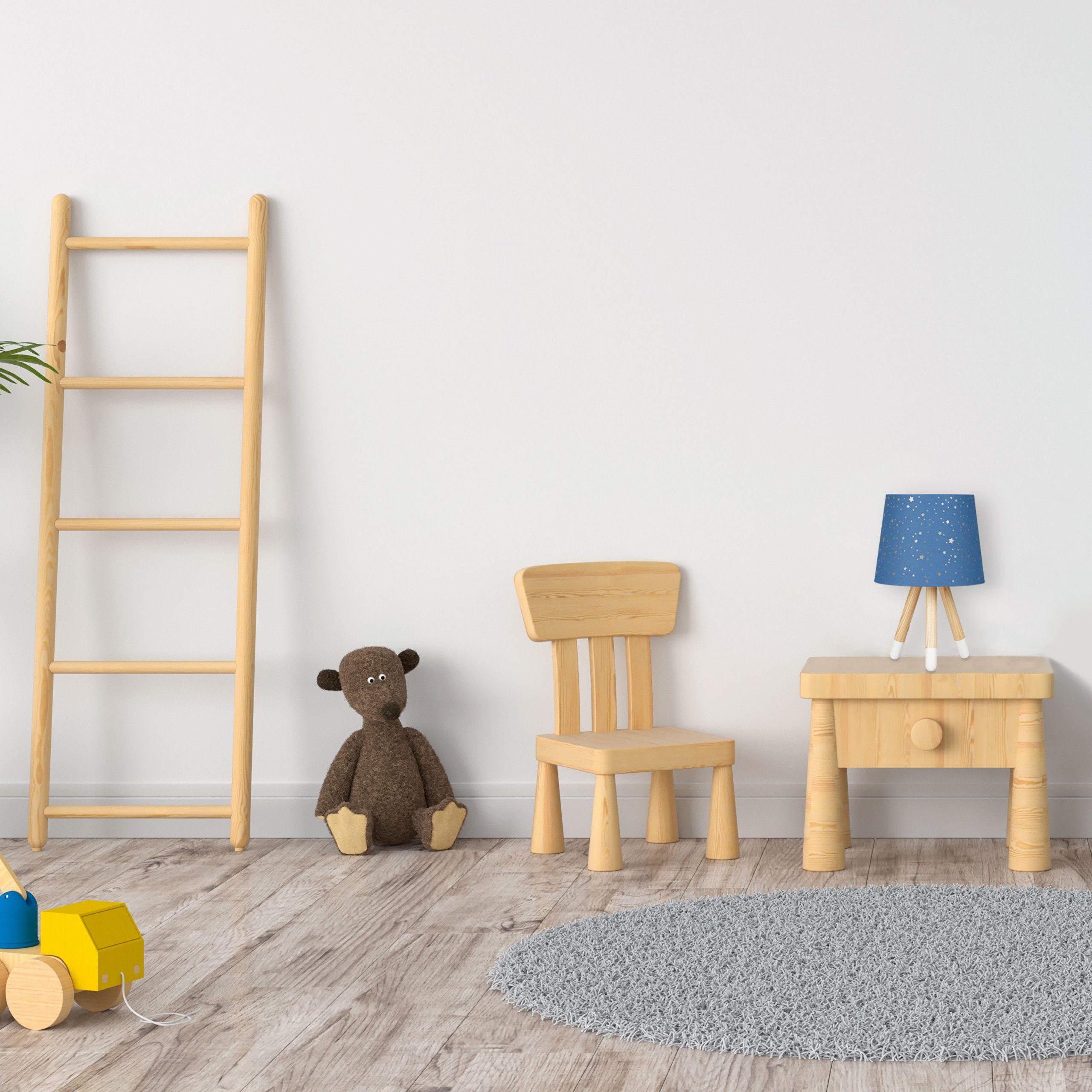 Sterne, Kinderzimmer Tischleuchte Tischlampe Weiß relaxdays Dunkelblau Blau Hellbraun