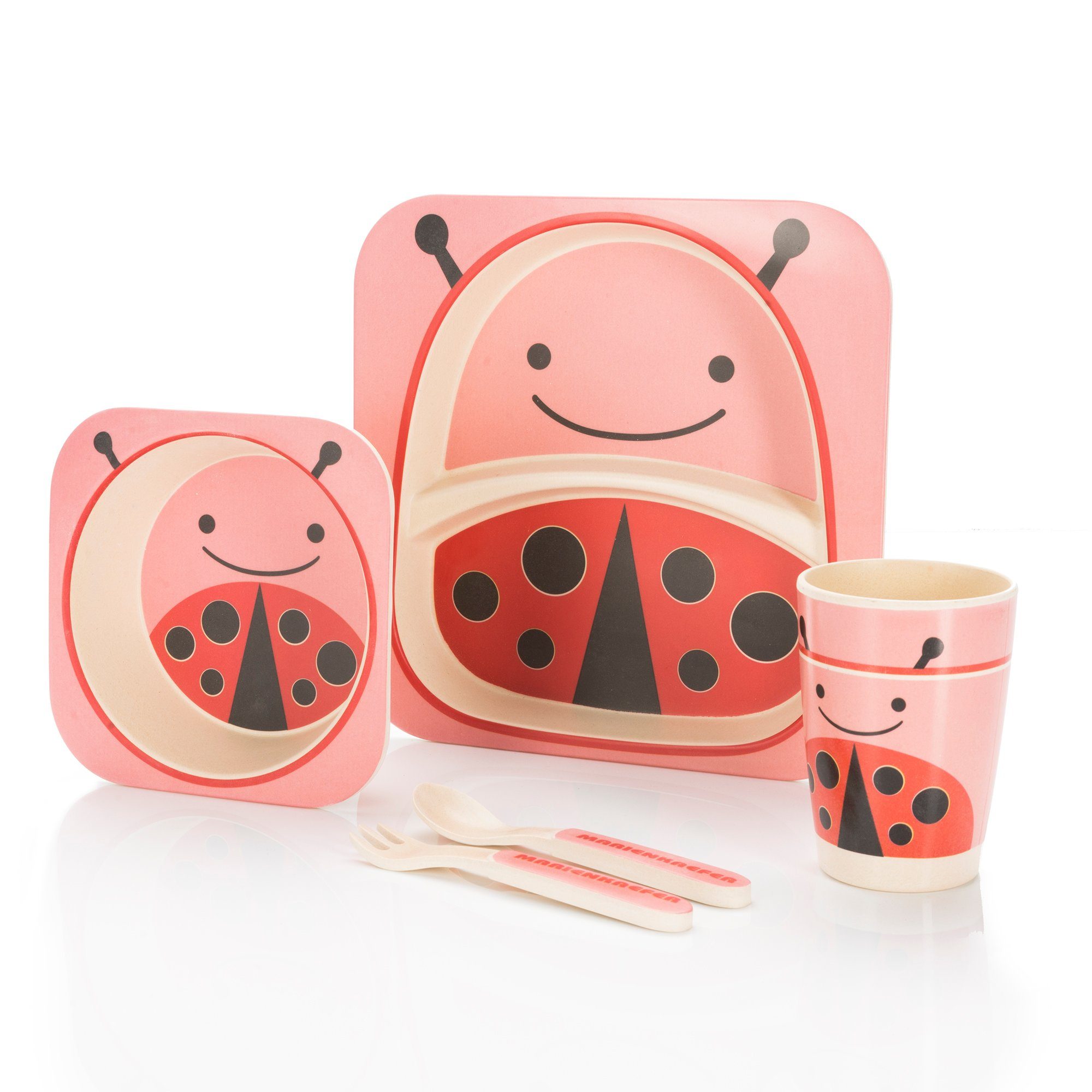 all Kids United Kindergeschirr-Set ALL KIDS UNITED 5-tlg. Kindergeschirr-Set mit Tier-Motiv (5-tlg), BPA-freier Kunststoff, Teller, Schüssel, Besteck, Becher