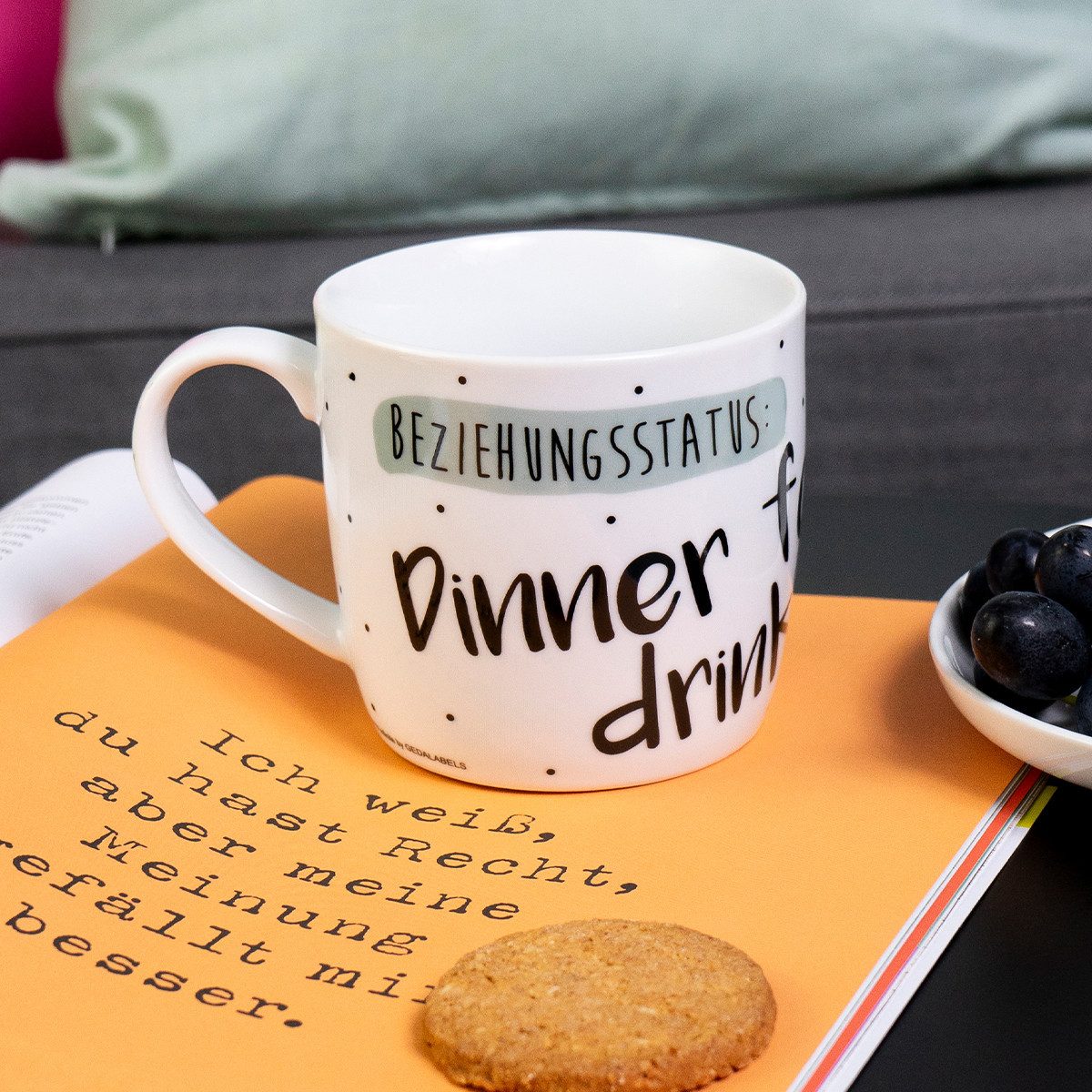 Geda Labels GmbH Tasse Dinner for one, 1-tlg., Porzellan, Weiß, 300 ml, spülmaschinengeeignet