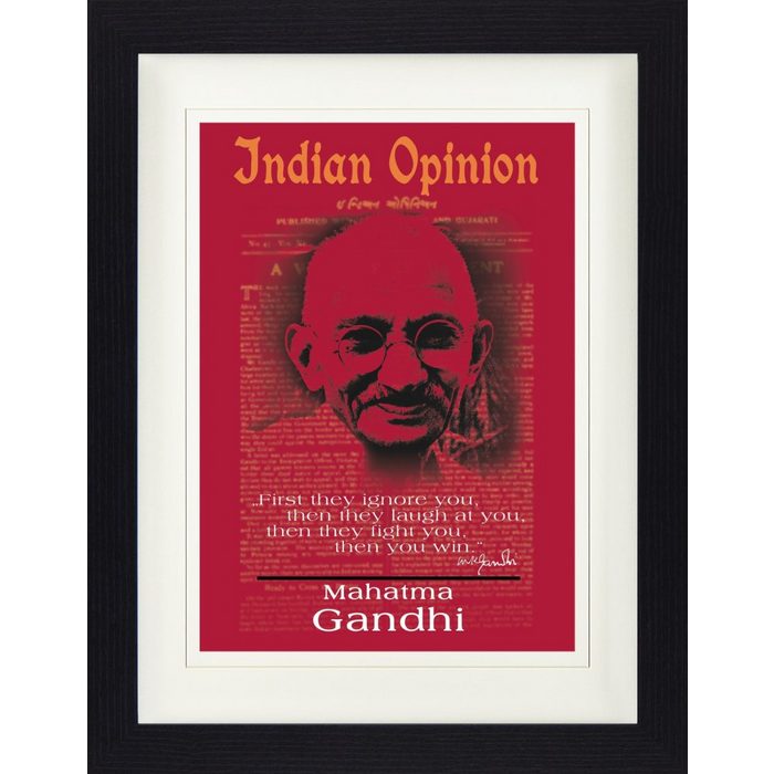 1art1 Bild mit Rahmen Mahatma Gandhi - Indian Opinion Zuerst Ignorieren Sie Dich Rot