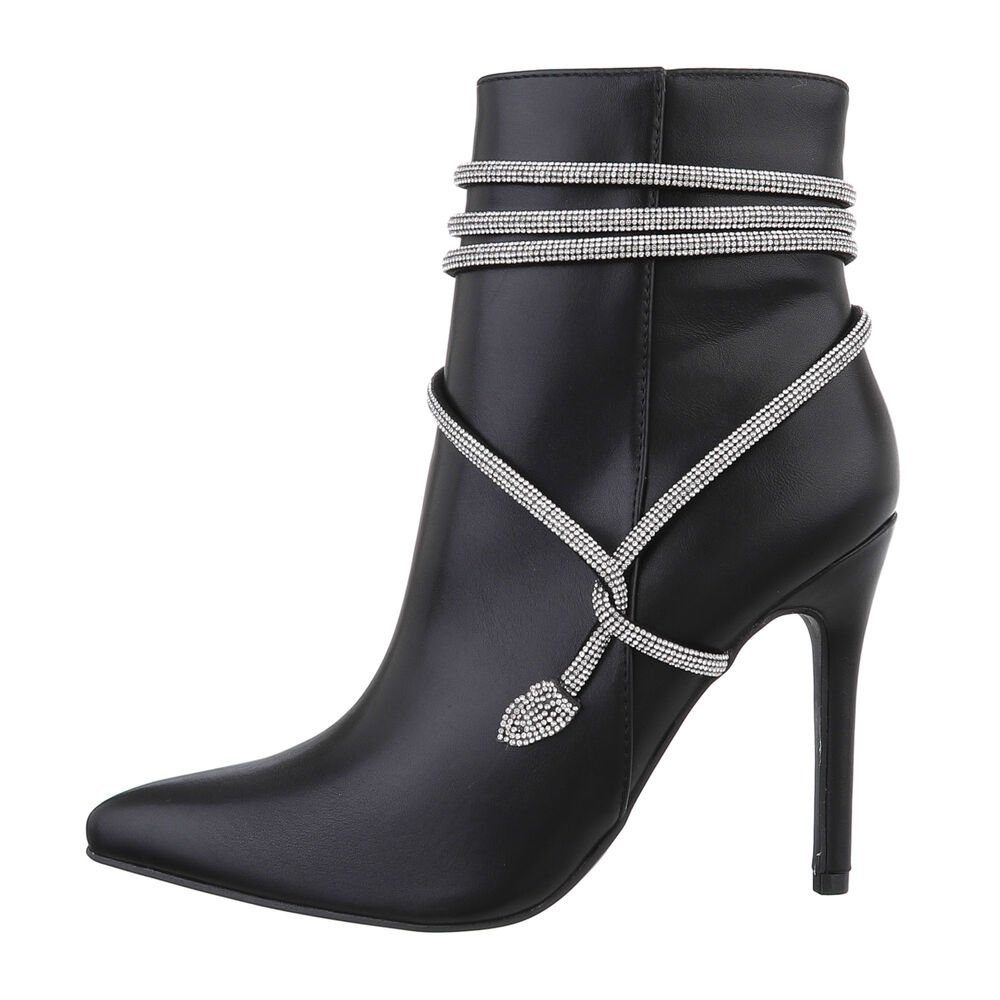 Ital-Design Damen Abendschuhe Elegant High-Heel-Stiefelette Pfennig-/Stilettoabsatz High-Heel Stiefeletten in Schwarz