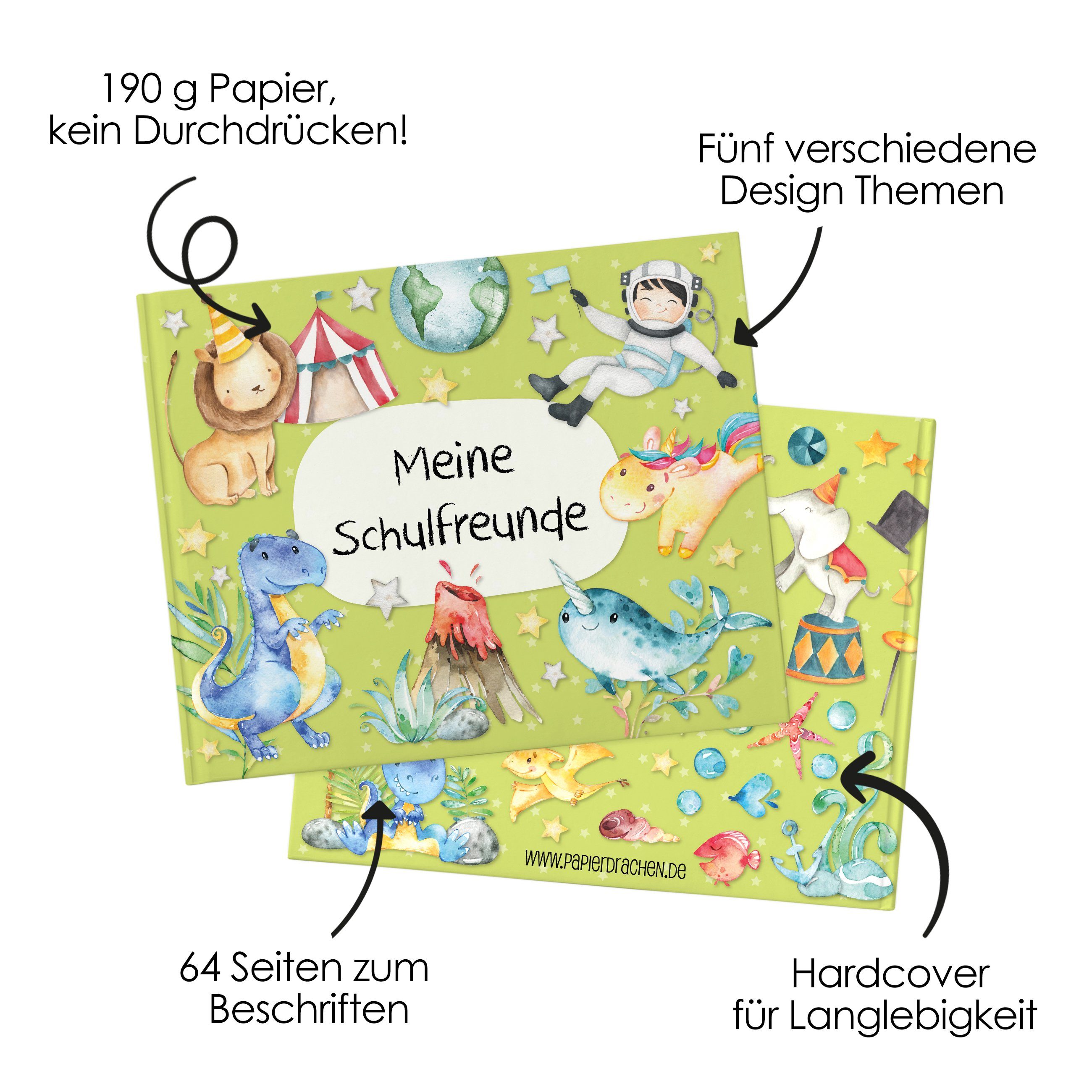 Tagebuch - Freundebuch für Kinder Schulfreunde Grün PAPIERDRACHEN