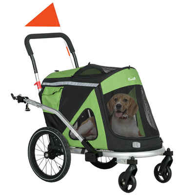 PawHut Fahrradhundeanhänger Hundeanhänger Hundebuggy mit Sicherheitsleine, Reflektoren, für Mittelgroße Hunde bis 20 kg, Oxford, Grün