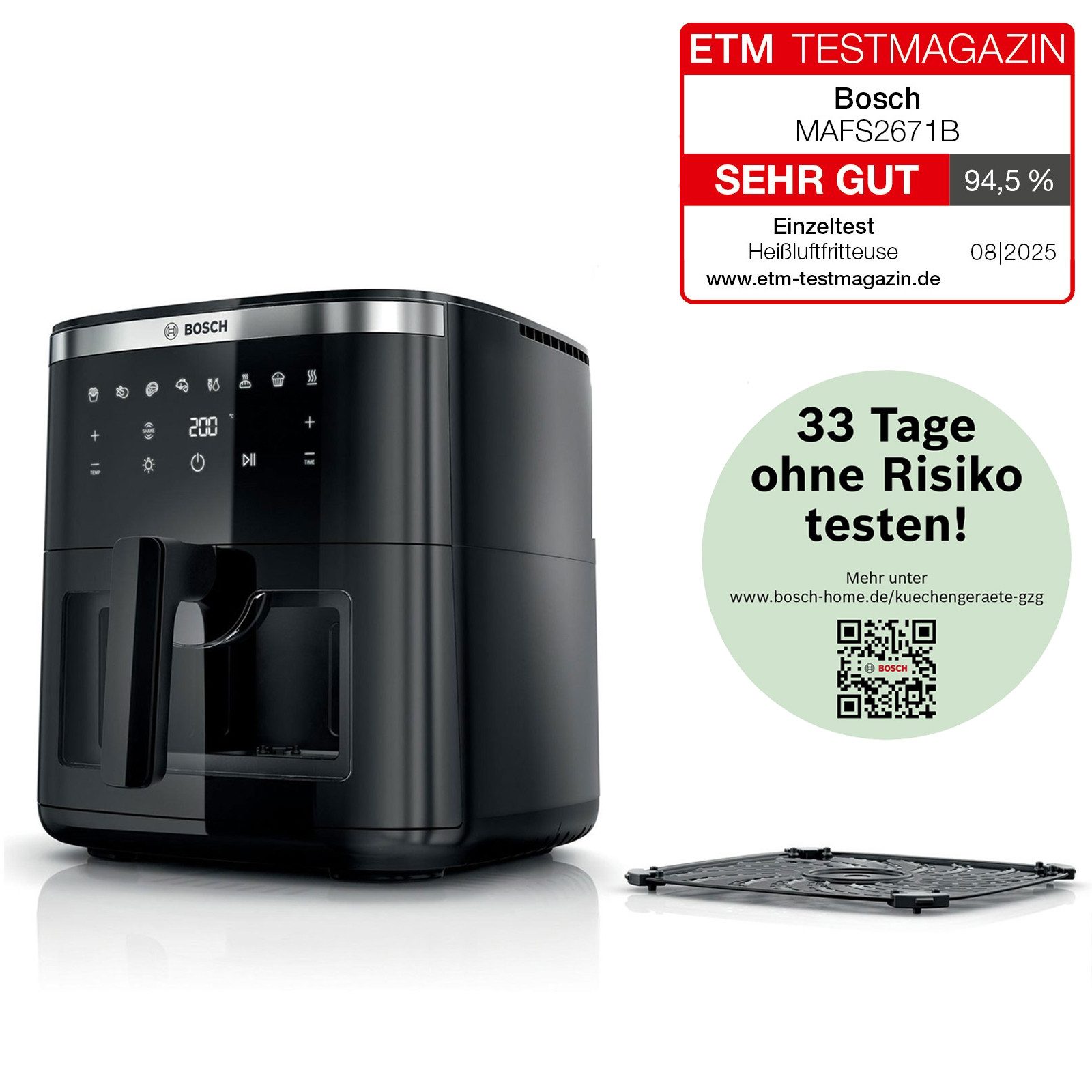 BOSCH Fritteuse Serie 6 MAFS2671B, Warmhaltefunktion bis zu 30 Minuten