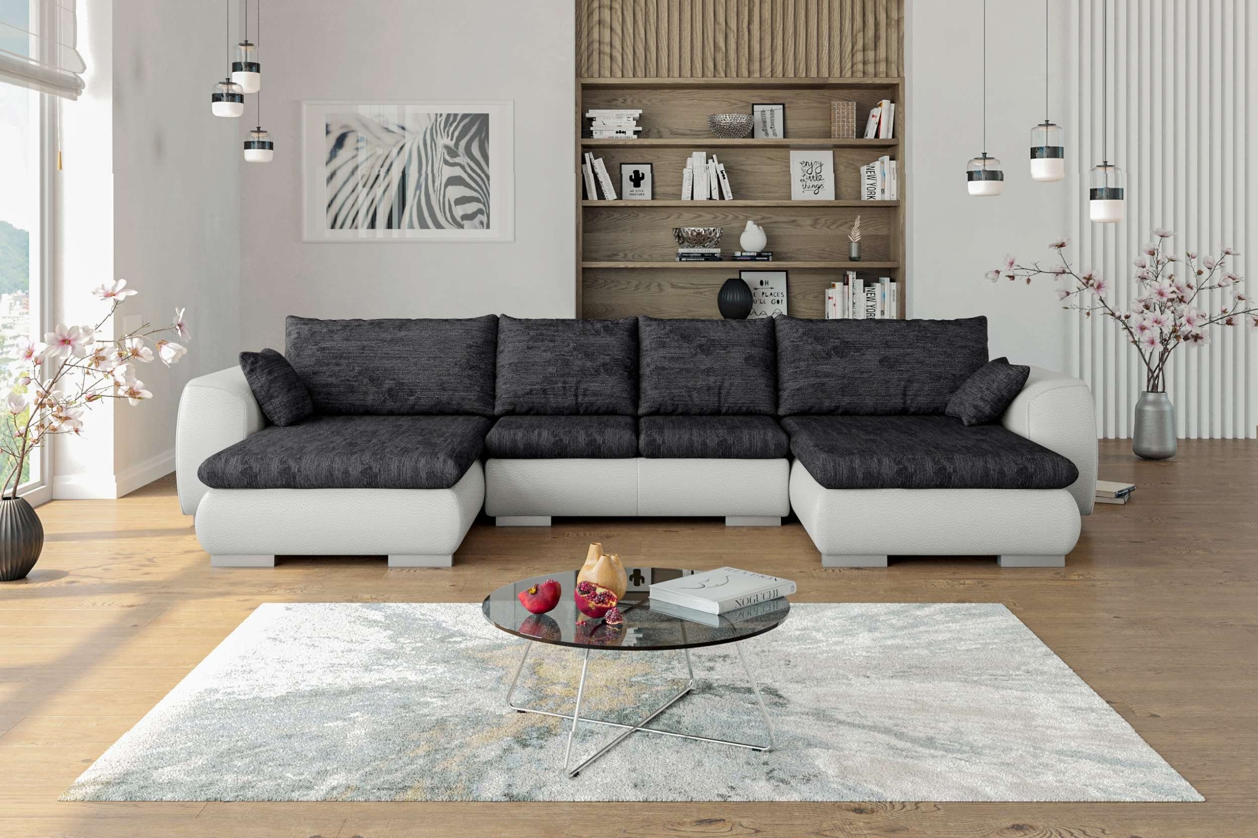 Stylefy Wohnlandschaft Clemens, Sofa, U-Form, mane links oder rechts bestellbar, mit Bettfunktion, frei im Raum stellbar, Modern Design, mit Wellenfederung