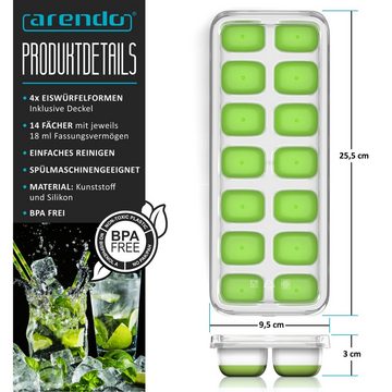 Arendo Eiswürfelform, (4-tlg), 4er Set, Silikon, 250ml, 14 Eiswürfel, spülmaschinenfest