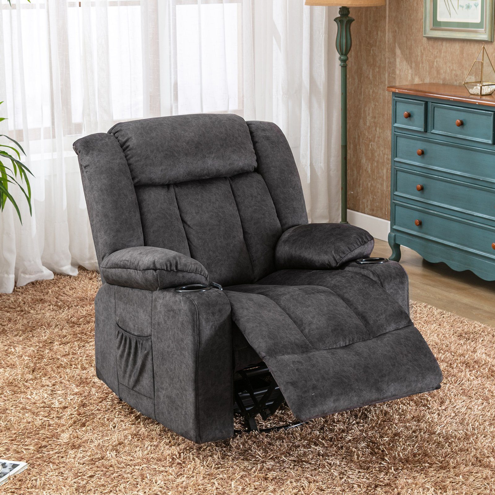 COMHOMA Relaxsessel TV-Sessel Fernsehsessel Ruhesessel mit Wippfunktion, 360° drehbar, Lounge Sessel für Wohnzimmer, Getränkehalter, Seitentaschen – Bild 2 von 5
