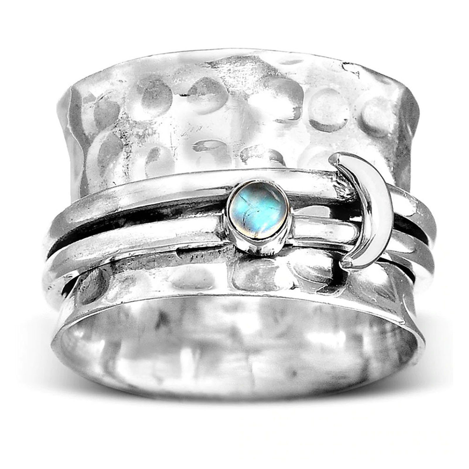 Im Damen-Zirkonia-Schwenkring Fingerring Vintage-Stil Mit Zum, Blusmart Fingerring Monddesign