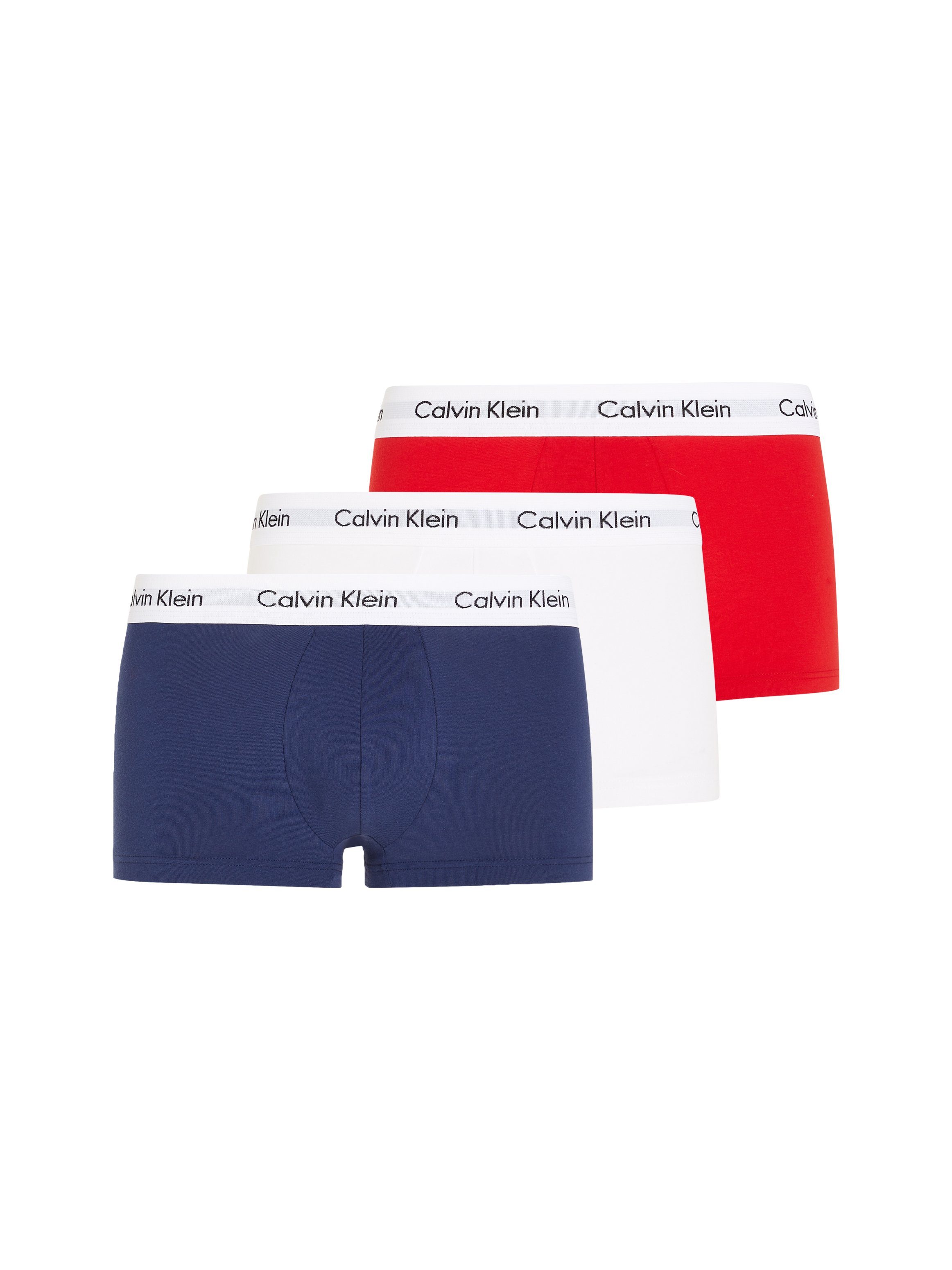 marine, Hipster Klein rot Webbund weißem weiß, (3-St) Underwear Calvin mit