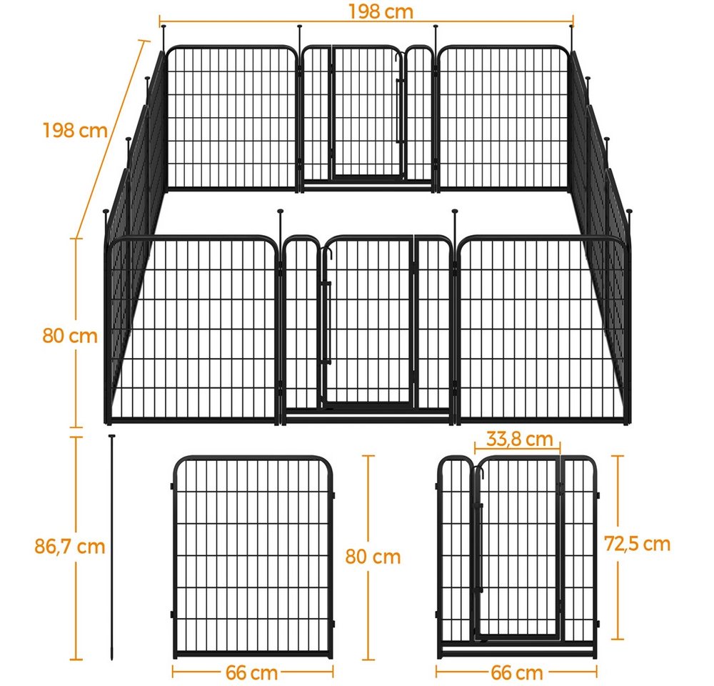 Thumbnail - Yaheetech Freigehege 80/100 cm (H), Hundelaufstal Welpenlaufstall, 12-teilig faltbar