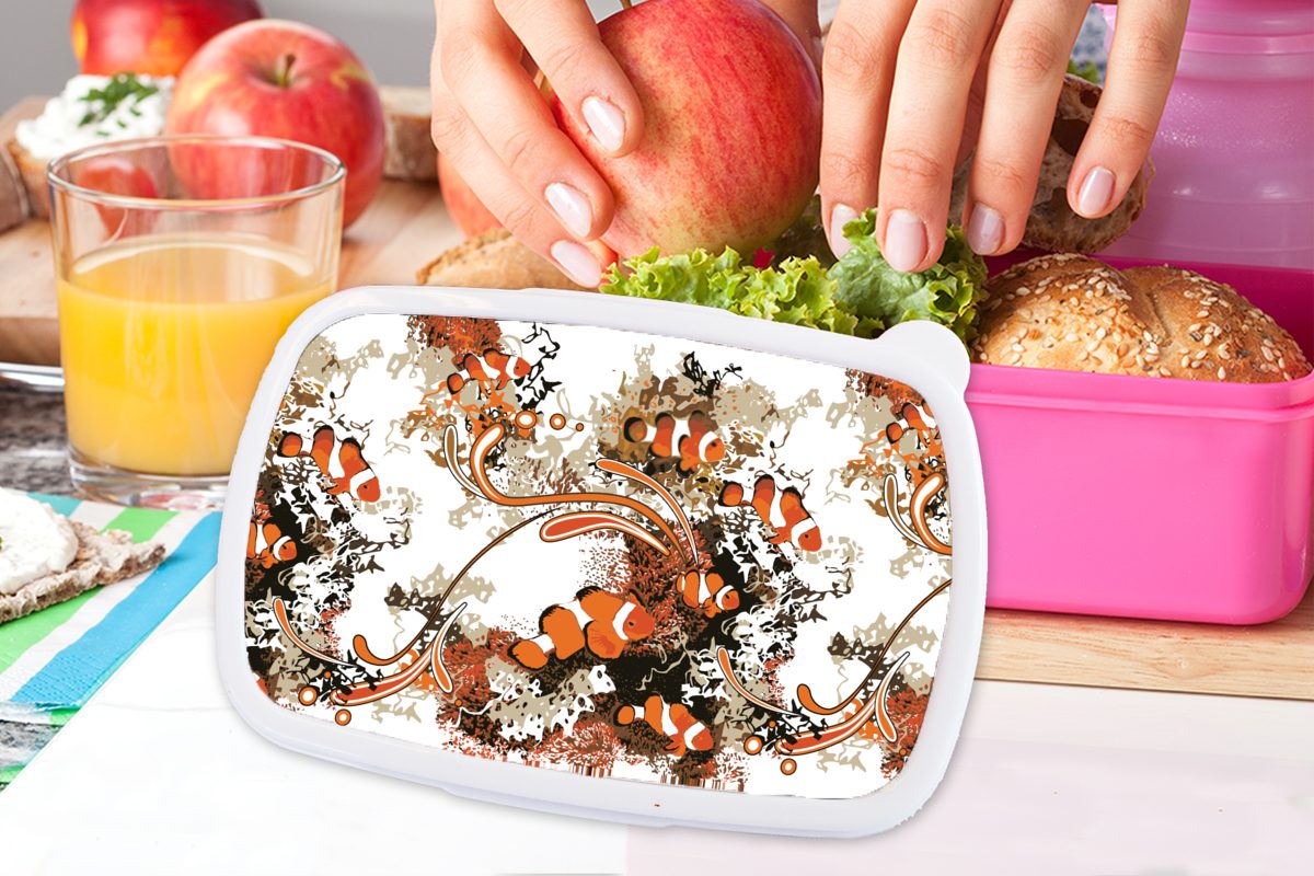 Lunchbox (2-tlg), Muster, - Kunststoff, Fisch Brotbox Koralle Öffentlich Kunststoff Erwachsene, - Mädchen, für rosa - MuchoWow Kinder, Brotdose Snackbox,