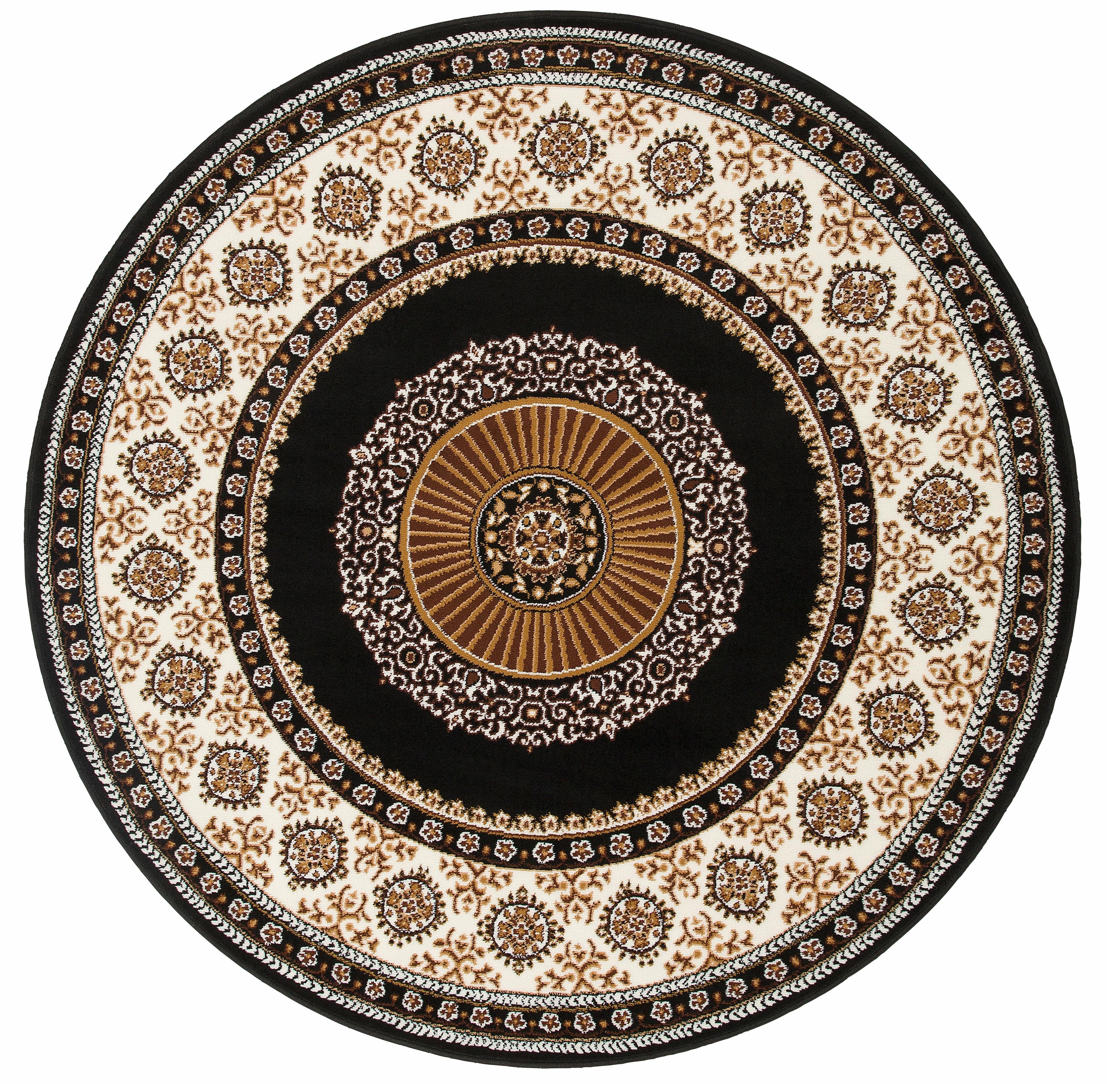 Teppich Shari, Home affaire, rund, Höhe: 7 mm, Orient-Dekor, mit Bordüre, Kurzflor, weich, pflegeleicht, elegant schwarz