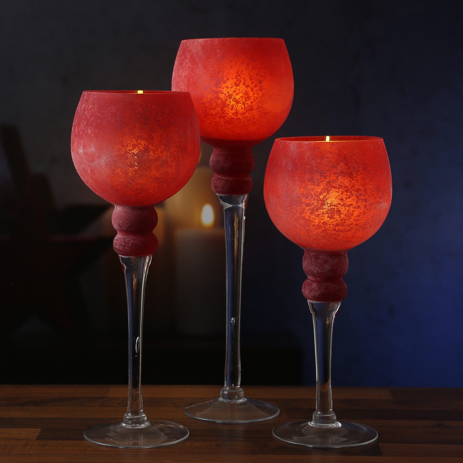 MARELIDA Kerzenhalter Kerzenhalter Kelch FROST Glas 3 Höhen Windlicht satiniert rot 3er Set (3 St)
