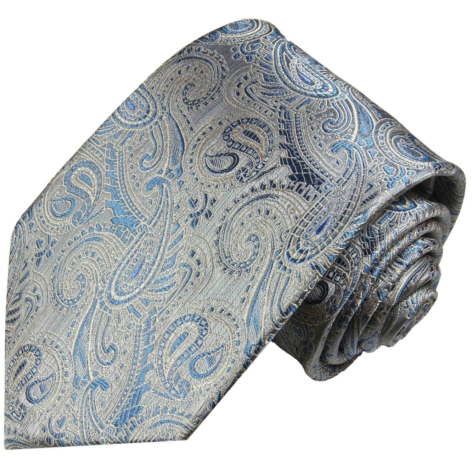 Krawatte 2000 blau jeansblau Paul (6cm), Seide paisley Schmal Designer brokat Herren 100% grau Schlips Malone Seidenkrawatte