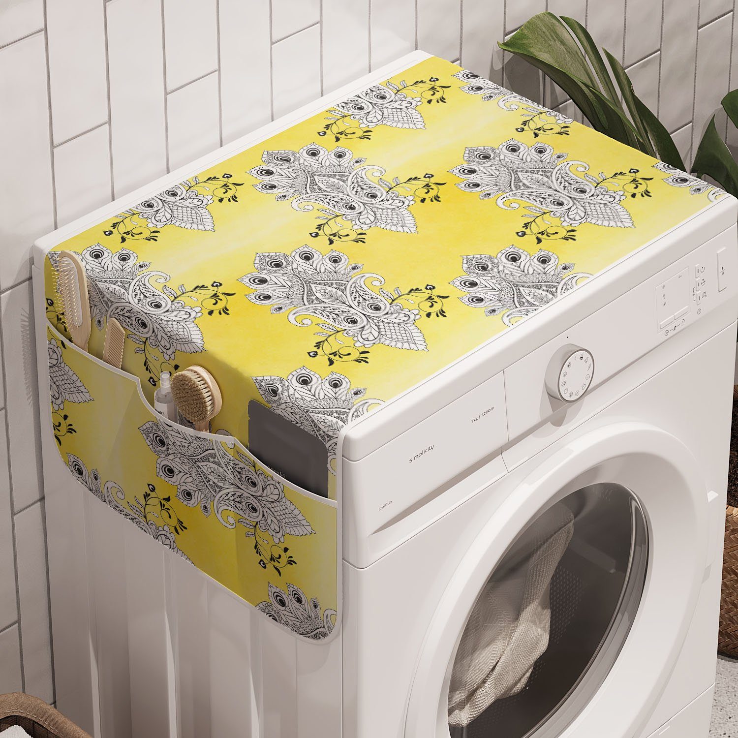 Abakuhaus Waschmaschine Altorientalische Anti-Rutsch-Stoffabdeckung Badorganizer Blumen und für Trockner, Ethnisch