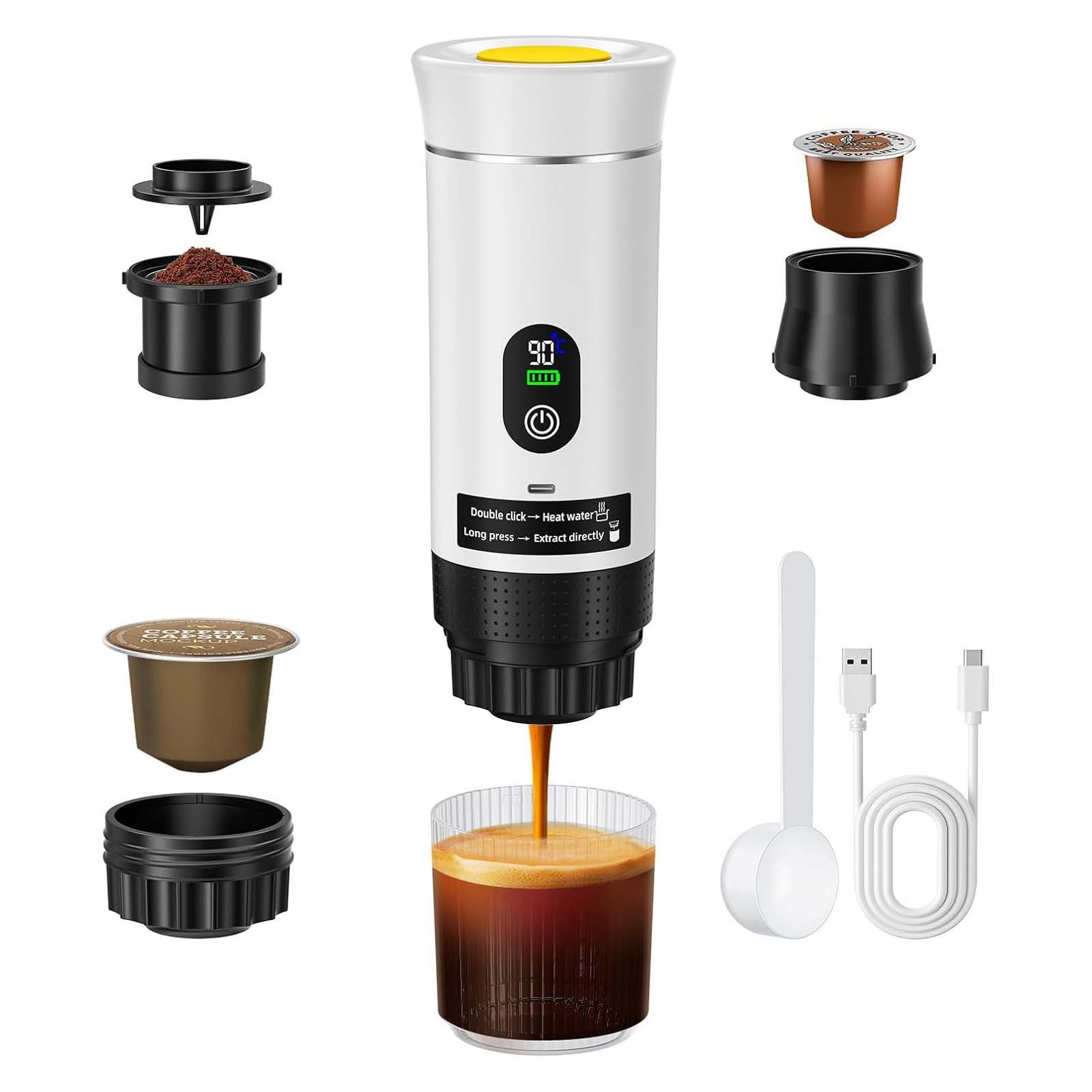 VIVIHEYDAY Reisekaffeemaschine, 20 bar–Selbsterhitzung für Kapseln/Pulver, 3 in 1 für Reisen & Camping