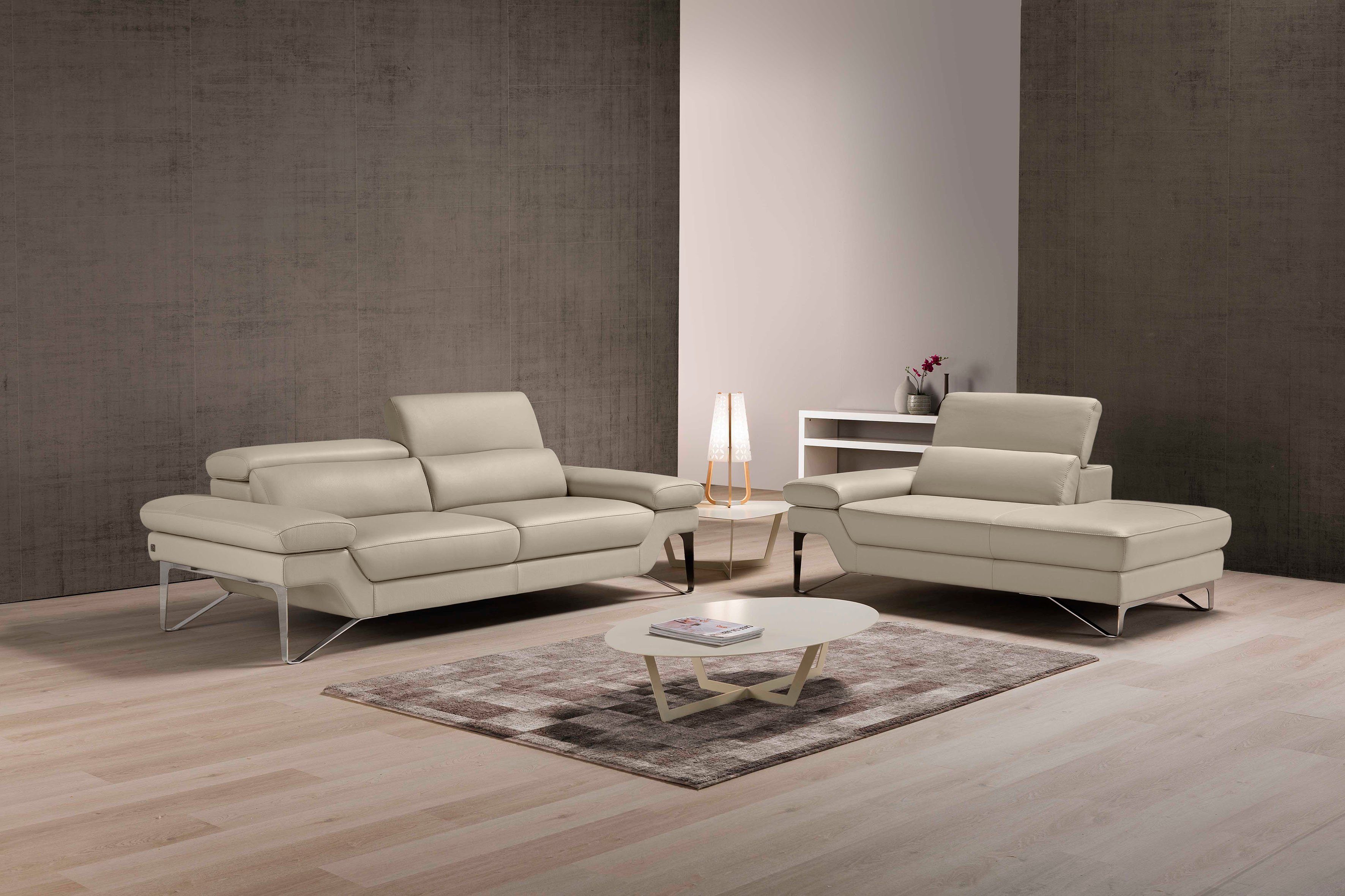 Egoitaliano Polstergarnitur Princess Design und Sitzkomfort im Einklang, bequem und hochwertig, Set aus 2,5 Sitzer und freitehende Ottomane, Kopfstützen verstellbar