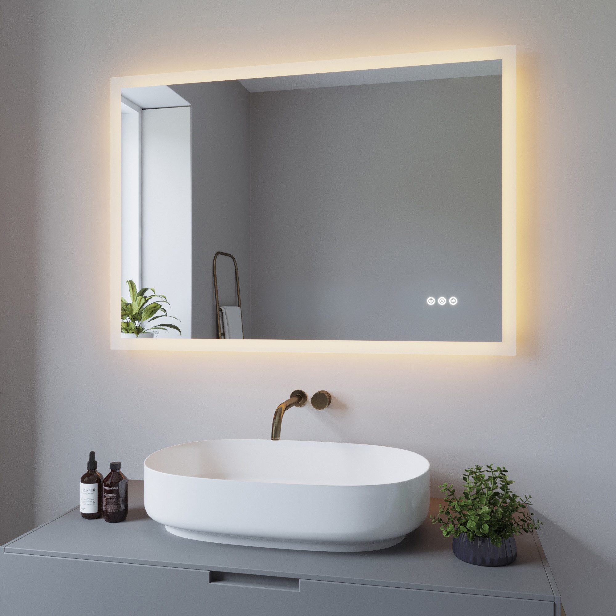 AQUABATOS Badspiegel LED Badspiegel IP44 mit Touchschalter Dimmbar Abgrundete/ Scharfe Ecke (LED Badspiegel 160x70 140x70 100x70 cm mit Beleuchtung Lichtspiegel LED Spiegel Kosmetikspiegel Rasierspiegel Bad Spiegel mit licht beleuchtet 3 Lichtfarben, IP44, Energiesparend), großformatiger Badezimmerspiegel, Dimmbar,Beschlagfrei,Memory-Funktion