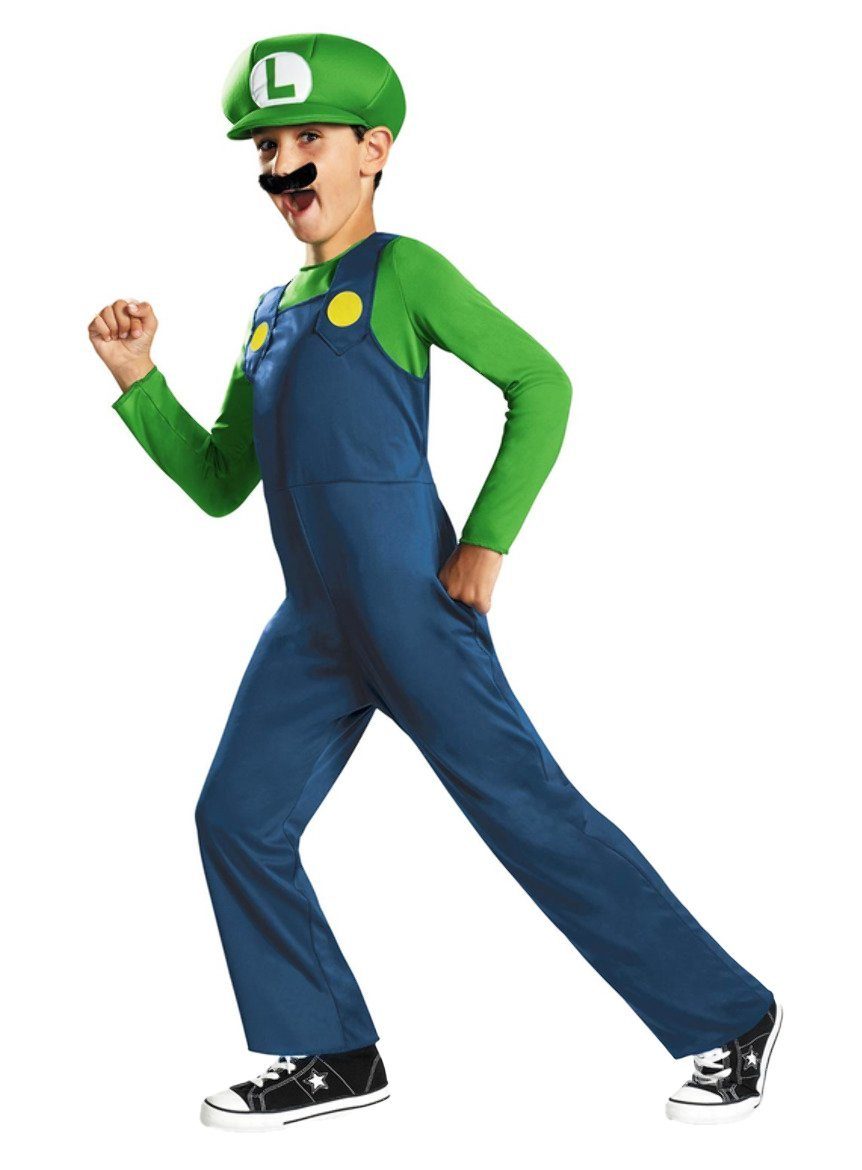 Smiffys Kostüm Nintendo Super Mario Brothers Luigi Kinder Kostüm, Der Bruder des Nintendo-Helden Super Mario: klassisches Luigi-Kostüm