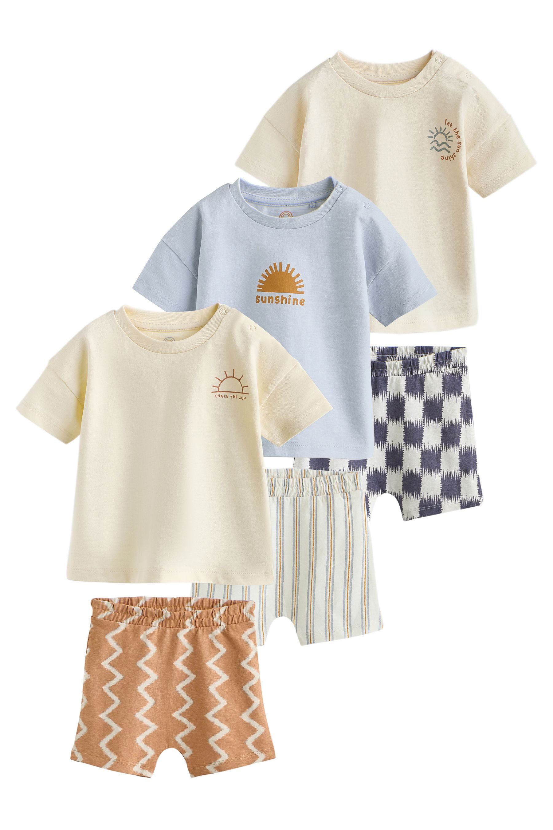 Next T-Shirt & Shorts 6-teiliges Baby-Set, Oberteile und Shorts (6-tlg)