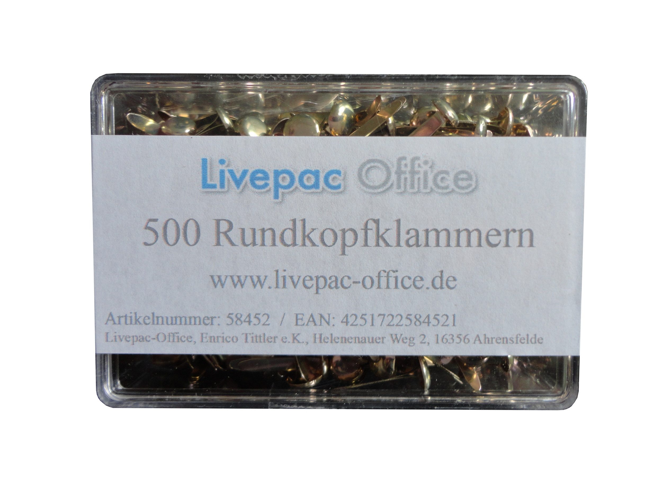 Livepac Office Büroklammer 500 Musterbeutelklammern / Rundkopfklammern / vermessingt