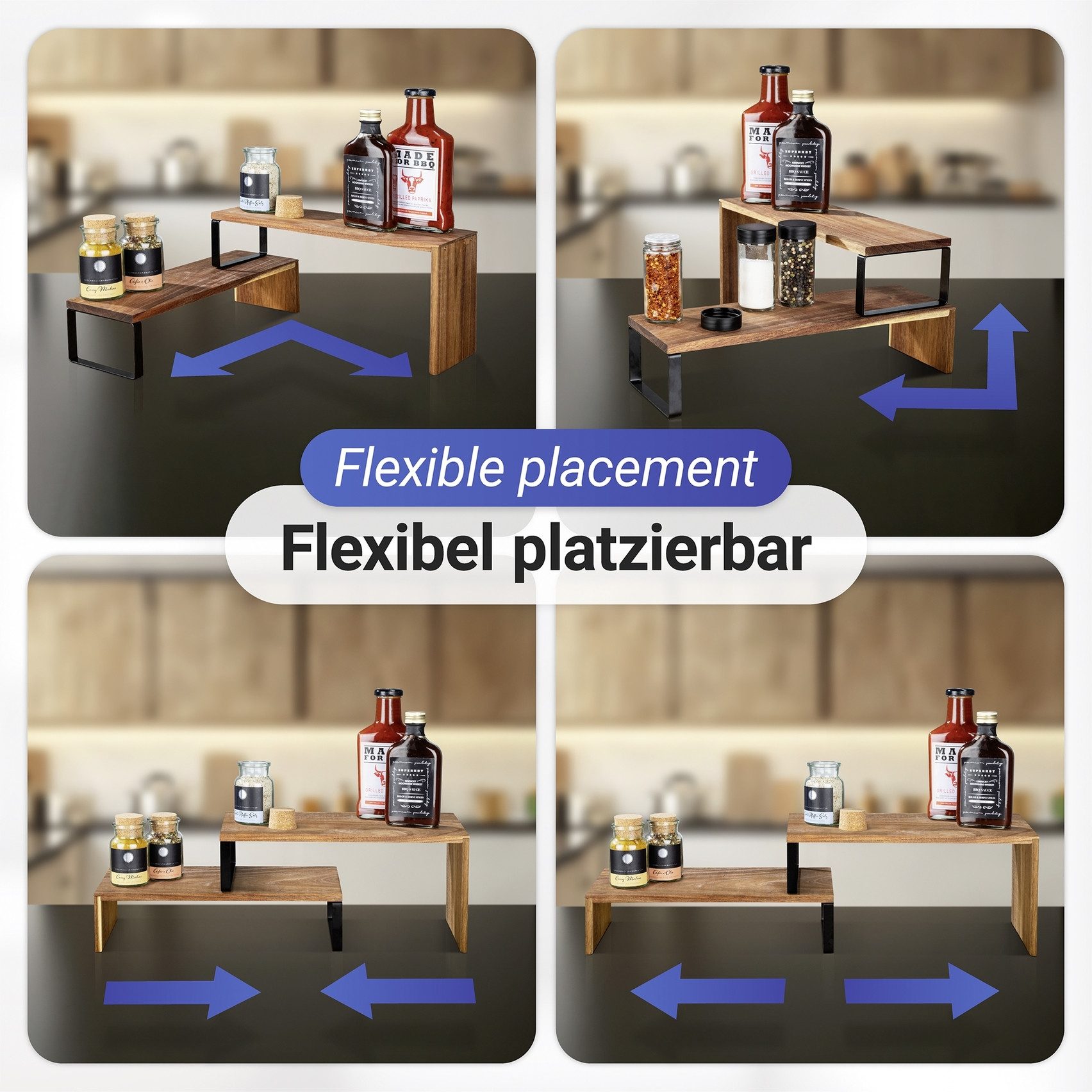 WENKO Küchenregal Modell Vali Akazie, 2-tlg., Regal aus Akazienholz für die Arbeitsfläche, flexibel kombinierbar