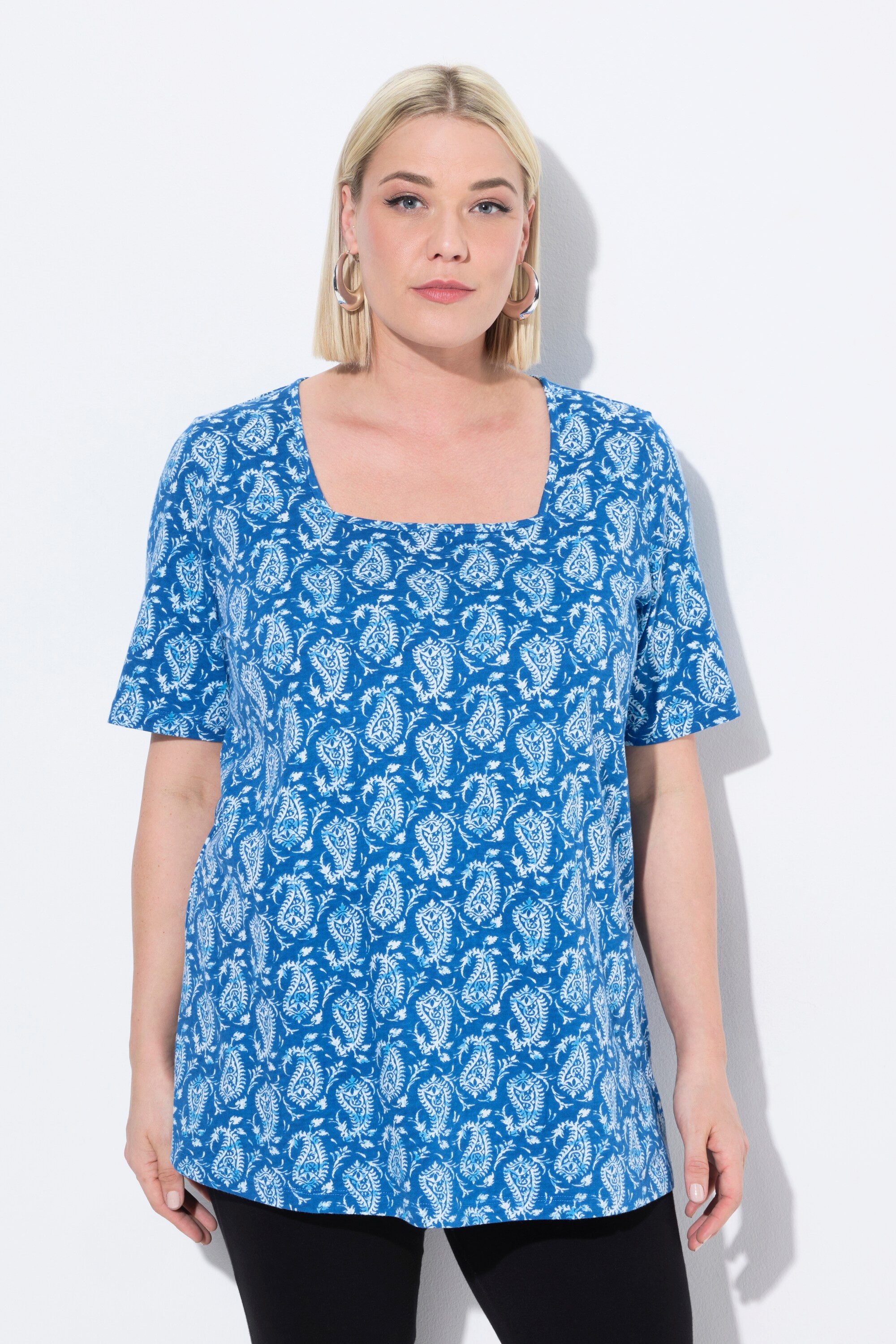 Ulla Popken Longshirt T-Shirt gemustert A-Linie günstig online kaufen